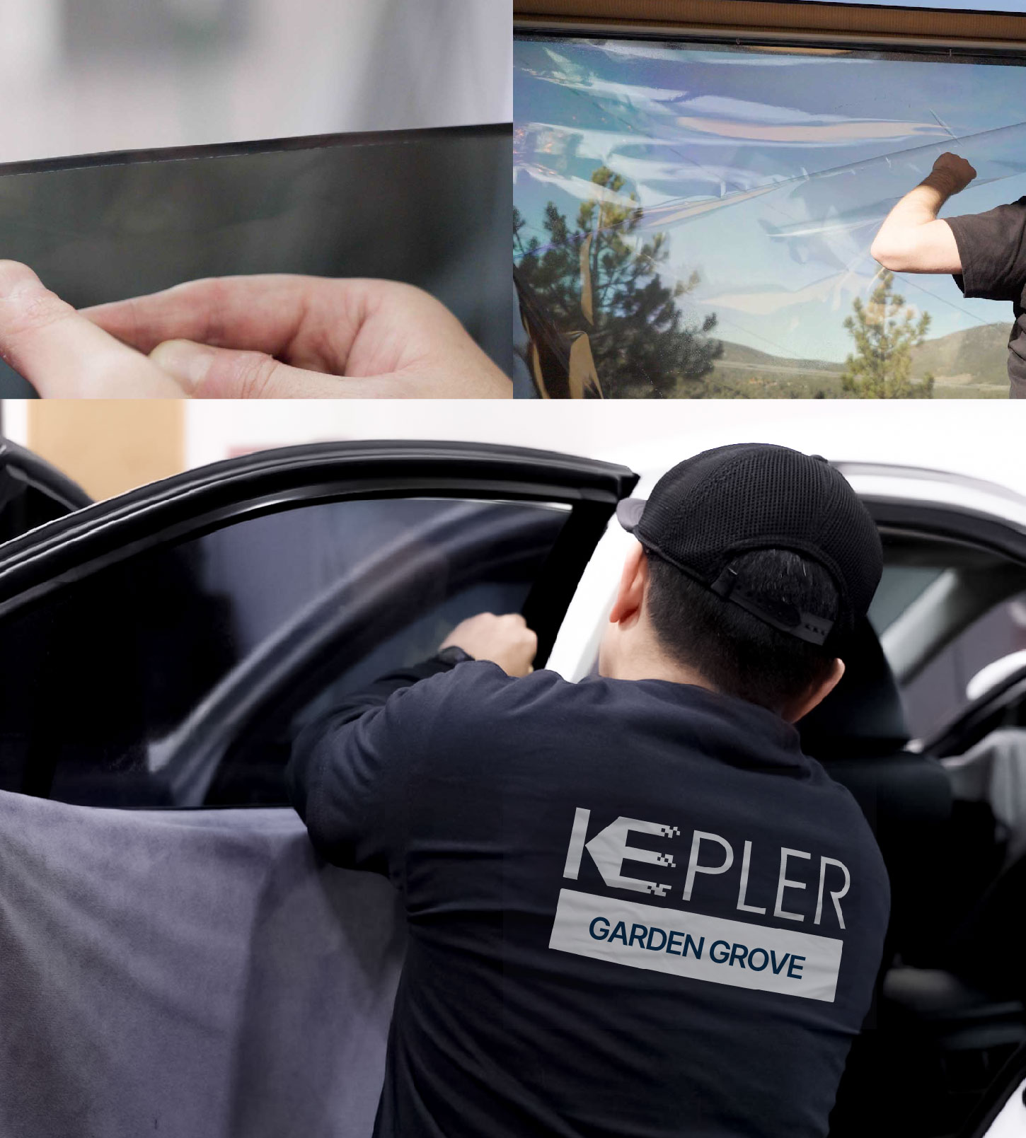 Automotive Window Tinting Expert Applying Film in Garden Grove, California