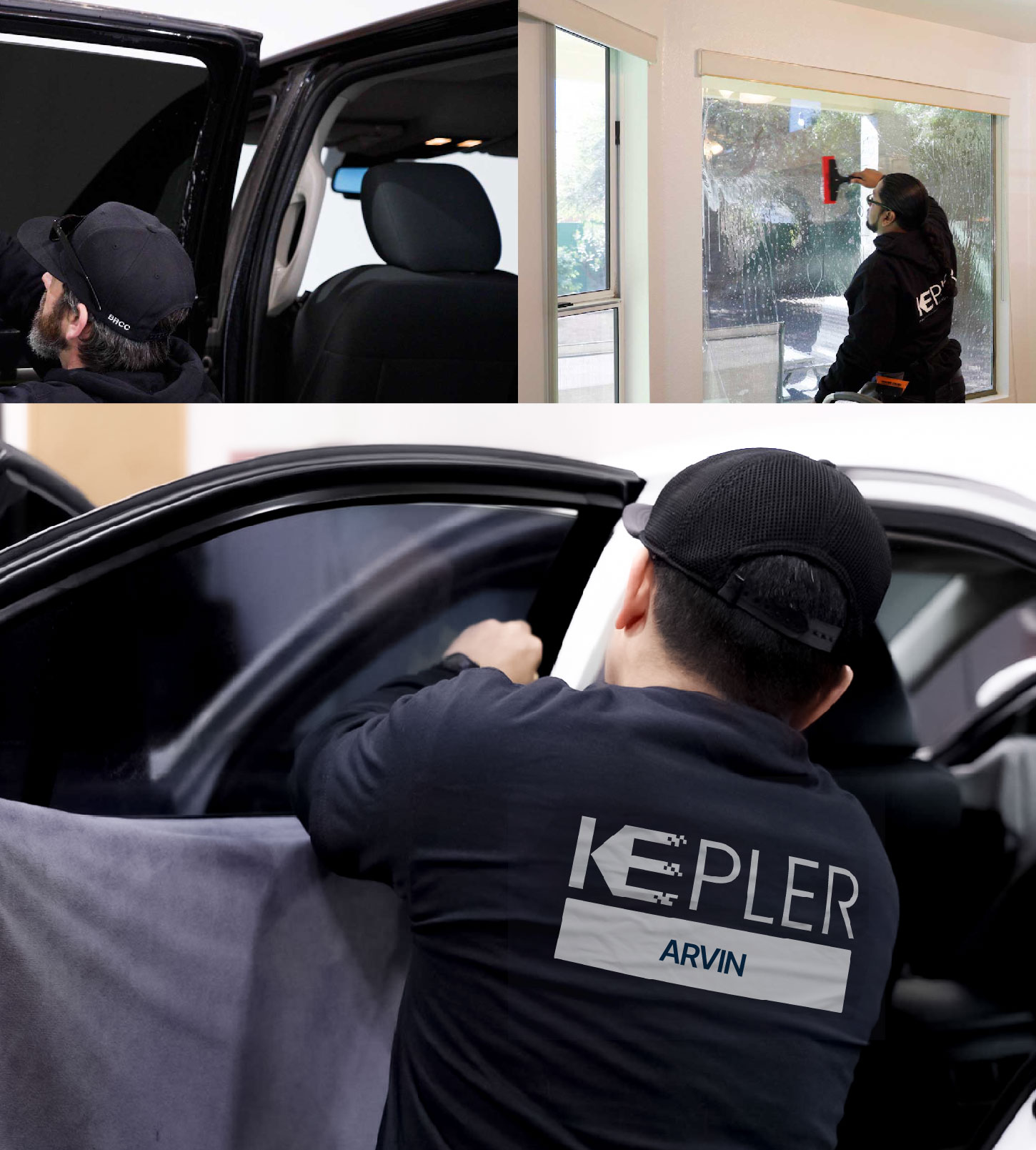 Automotive Window Tinting Expert Applying Film in Arvin, California