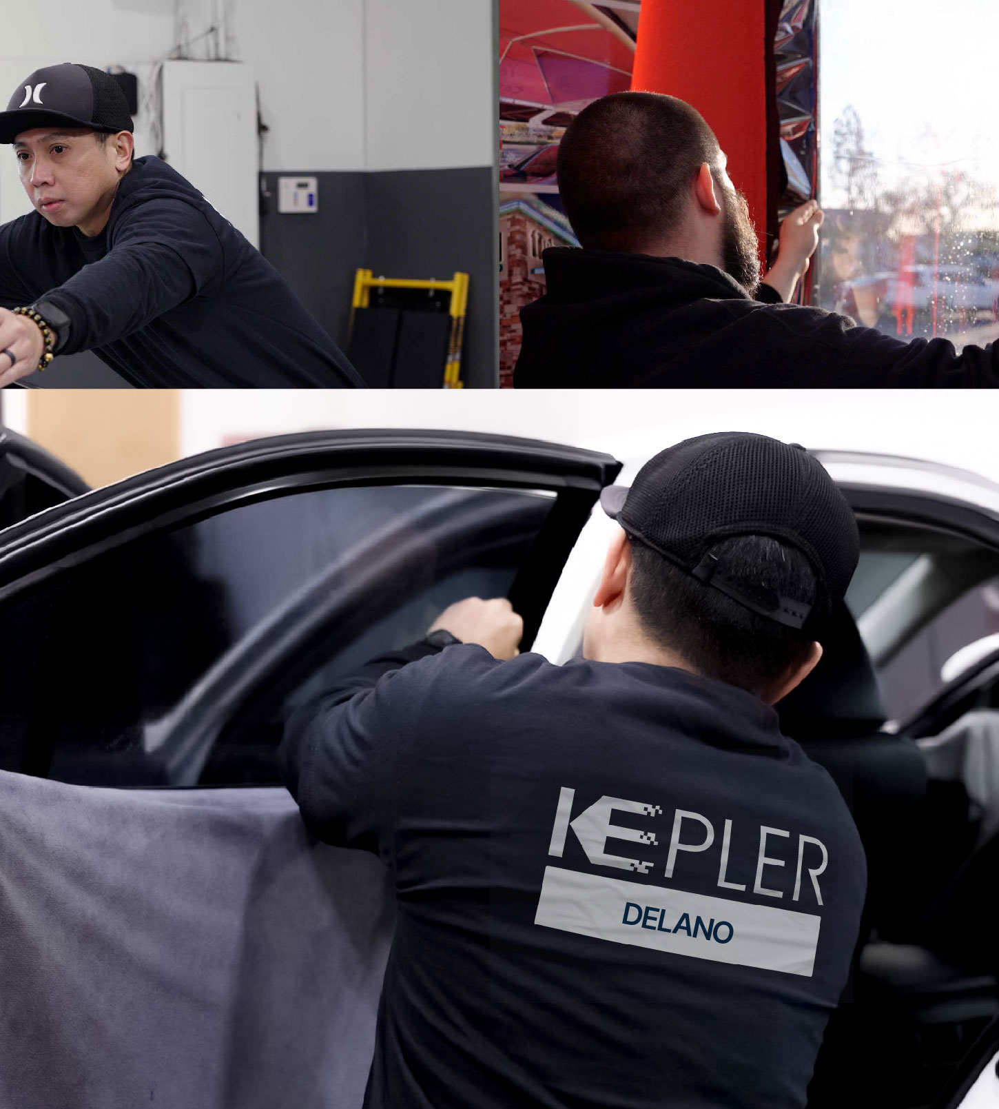 Automotive Window Tinting Expert Applying Film in Delano, California