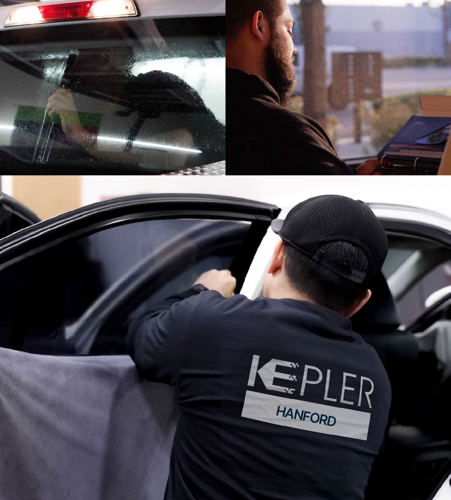 Automotive Window Tinting Expert Applying Film in Hanford, California