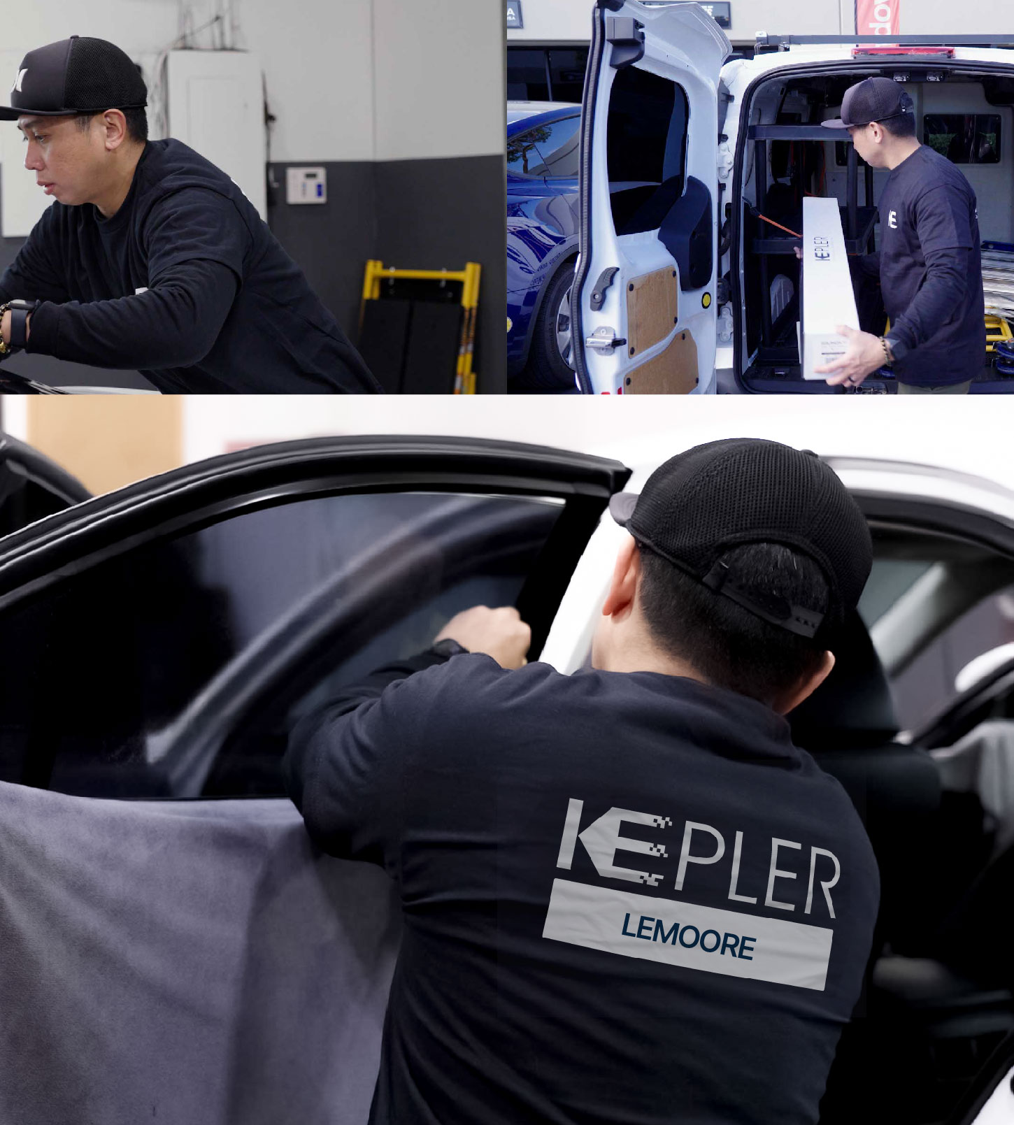 Automotive Window Tinting Expert Applying Film in Lemoore, California