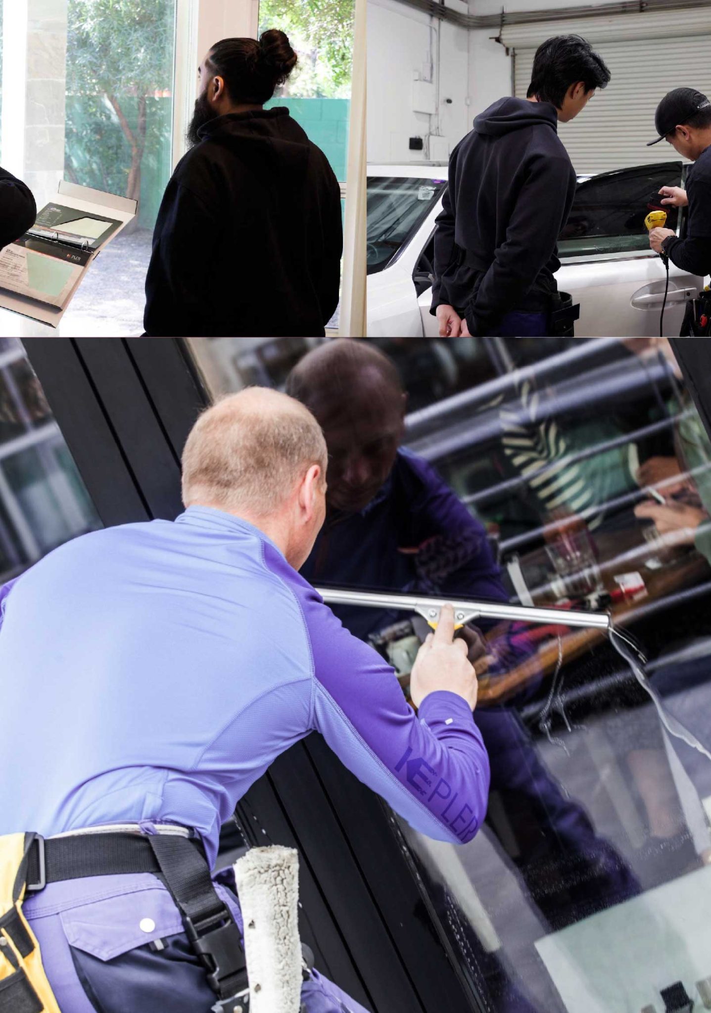 Kepler Expert Applying Anti-Graffiti Window Film to a Ellington Shop Front