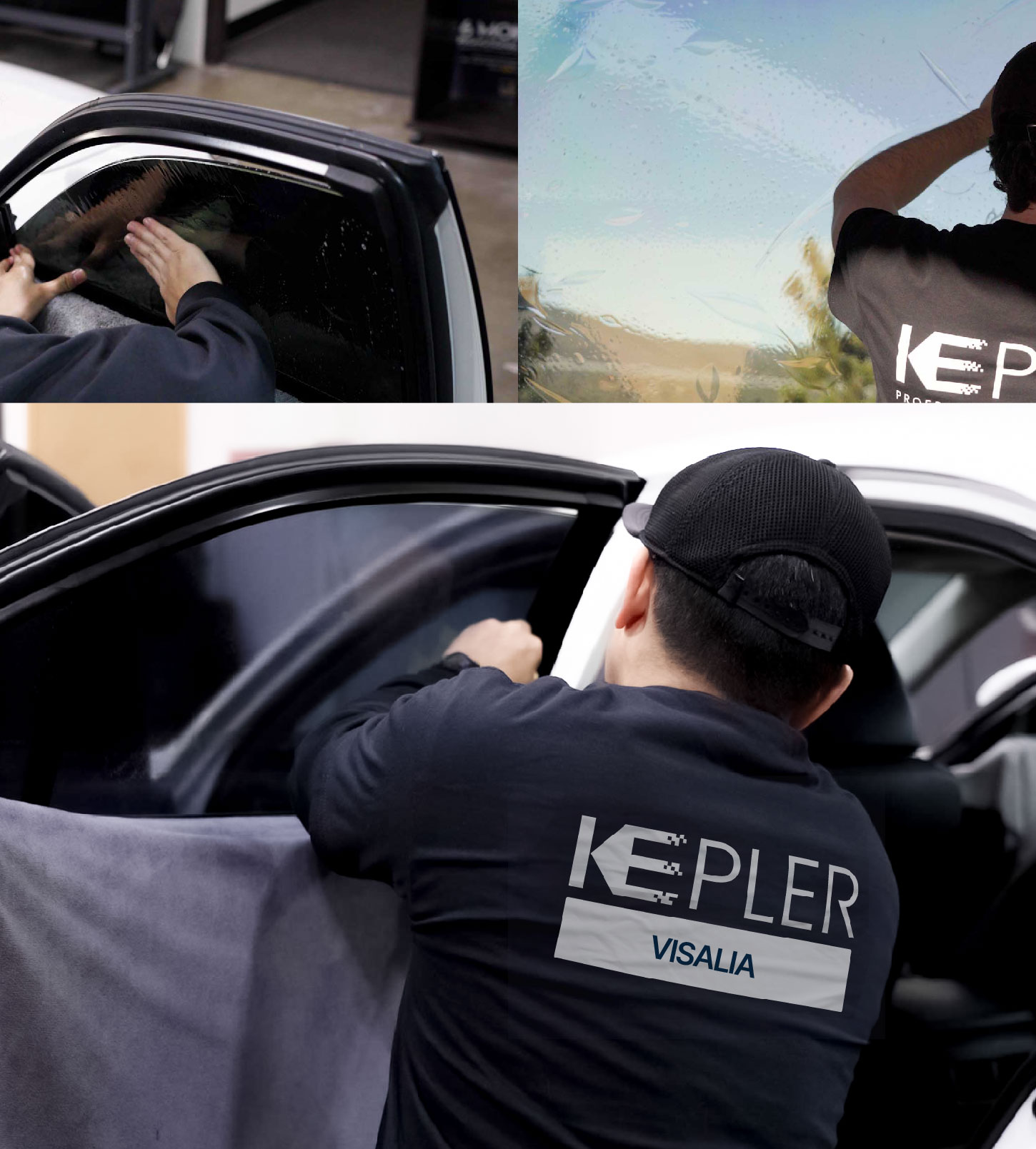 Automotive Window Tinting Expert Applying Film in Visalia, California