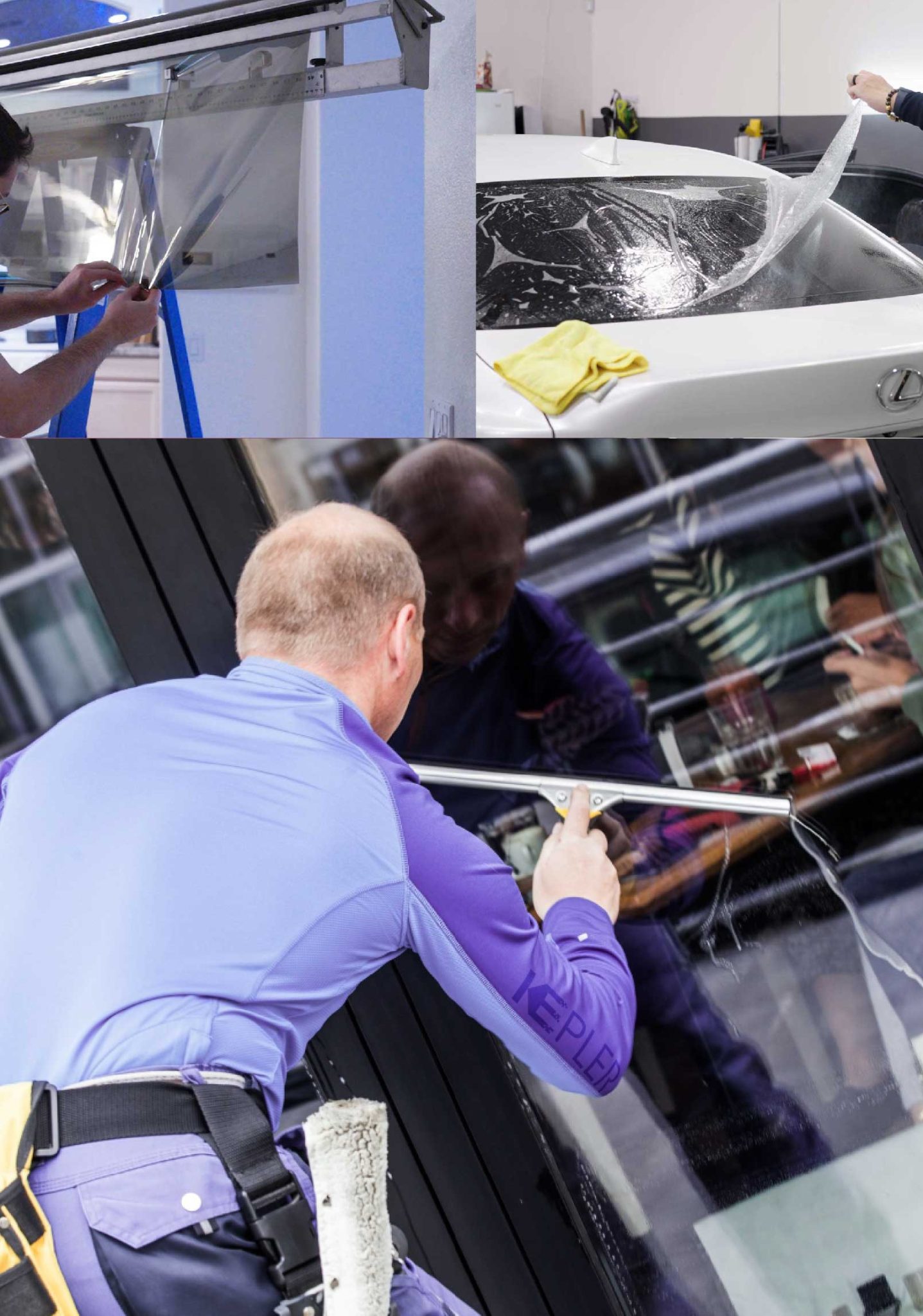 Kepler Skilled Applying Anti-Graffiti Window Film to a Suffield Shop Front