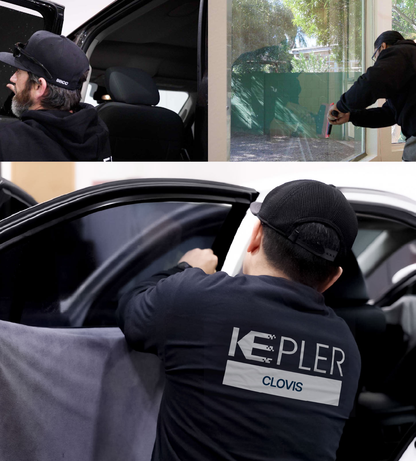 Automotive Window Tinting Expert Applying Film in Clovis, California