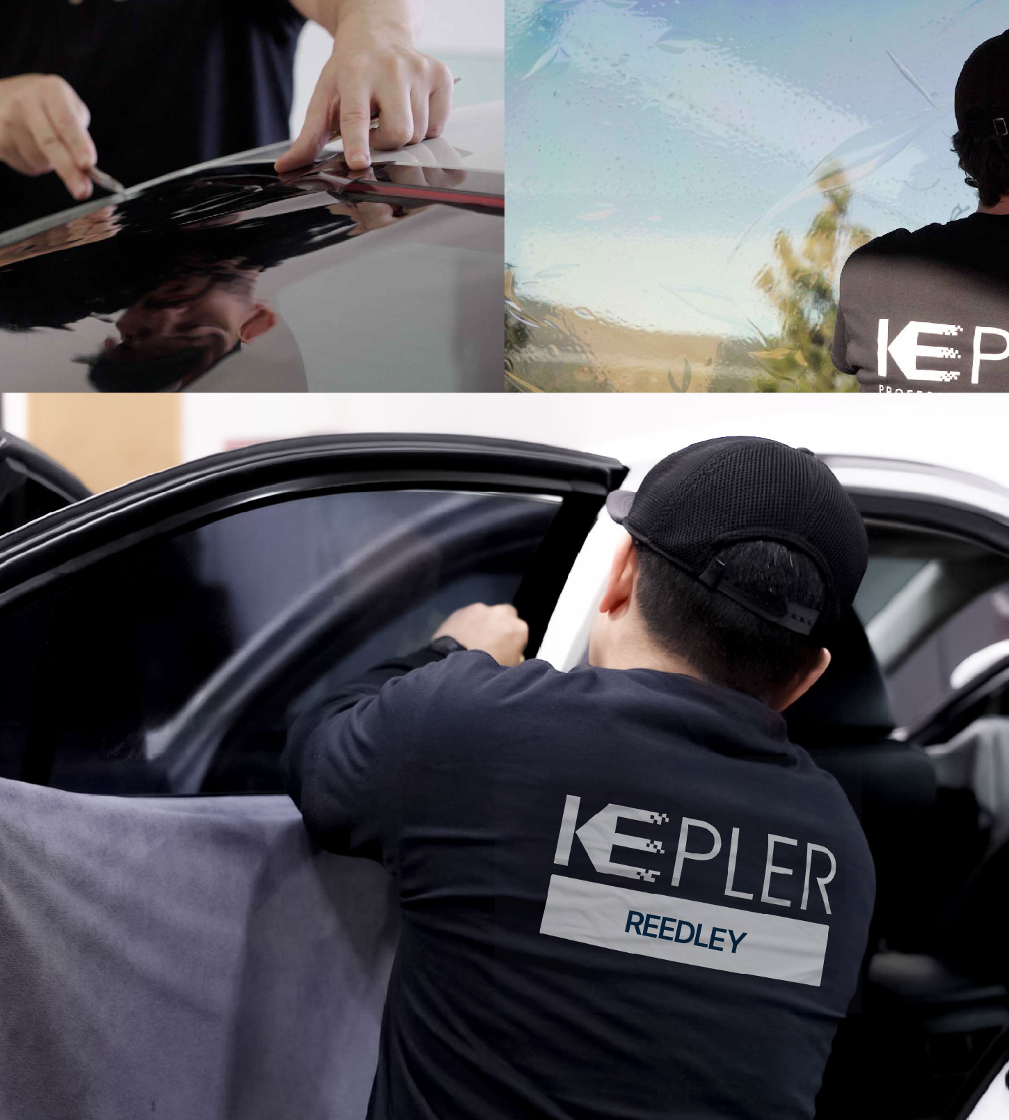 Automotive Window Tinting Expert Applying Film in Reedley, California