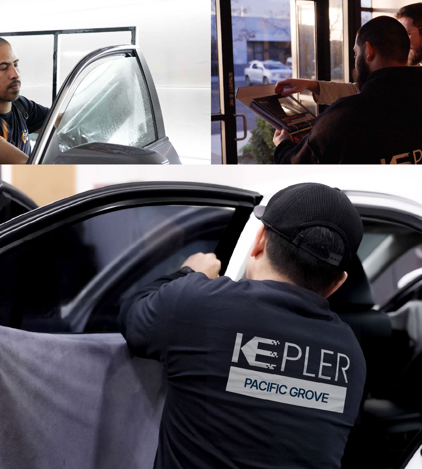 Automotive Window Tinting Expert Applying Film in Pacific Grove, California
