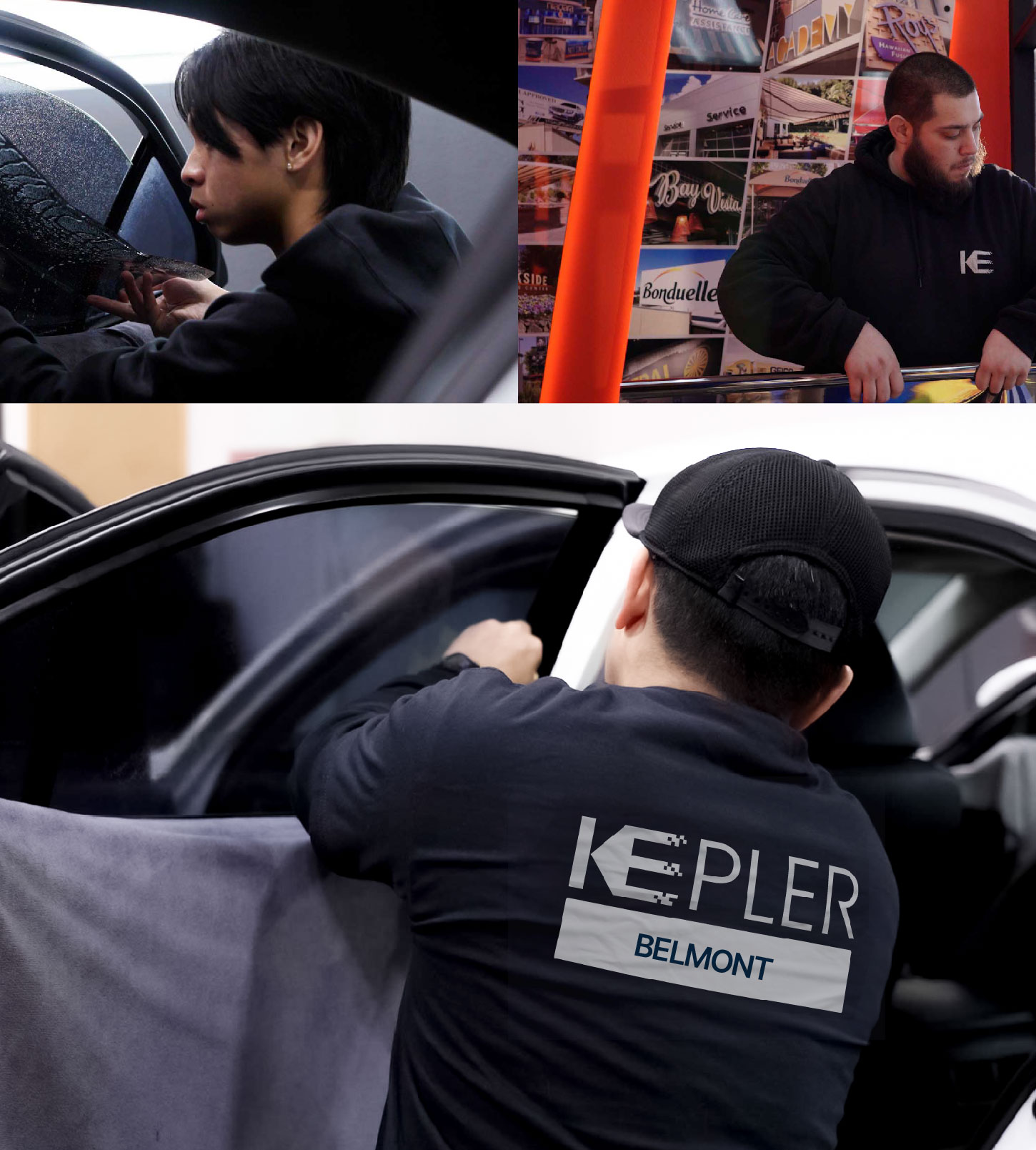Automotive Window Tinting Expert Applying Film in Belmont, California