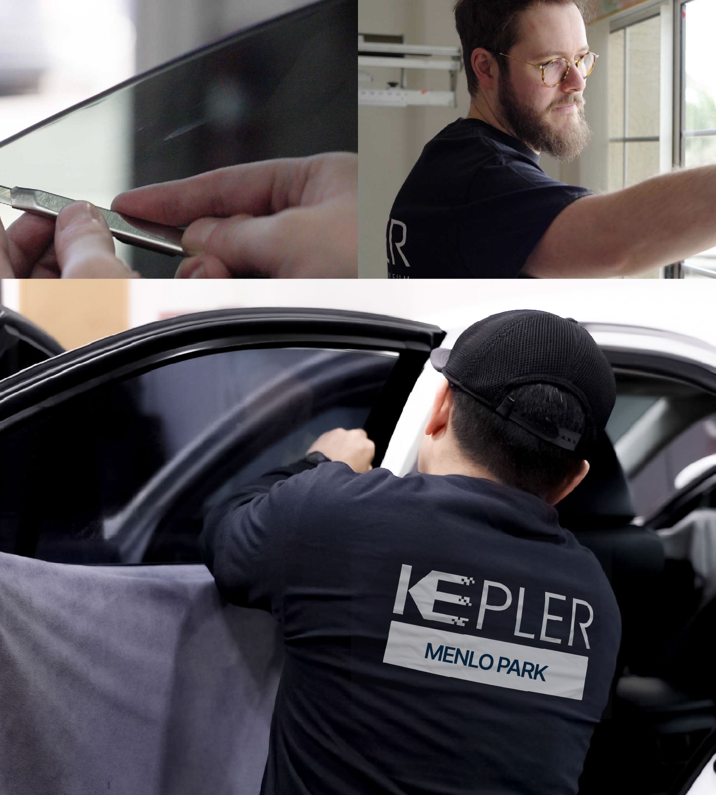 Automotive Window Tinting Expert Applying Film in Menlo Park, California