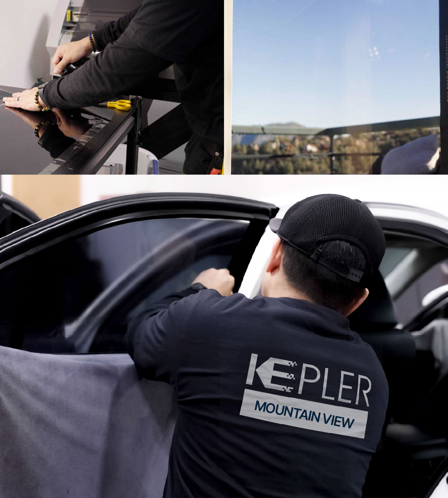 Automotive Window Tinting Expert Applying Film in Mountain View, California