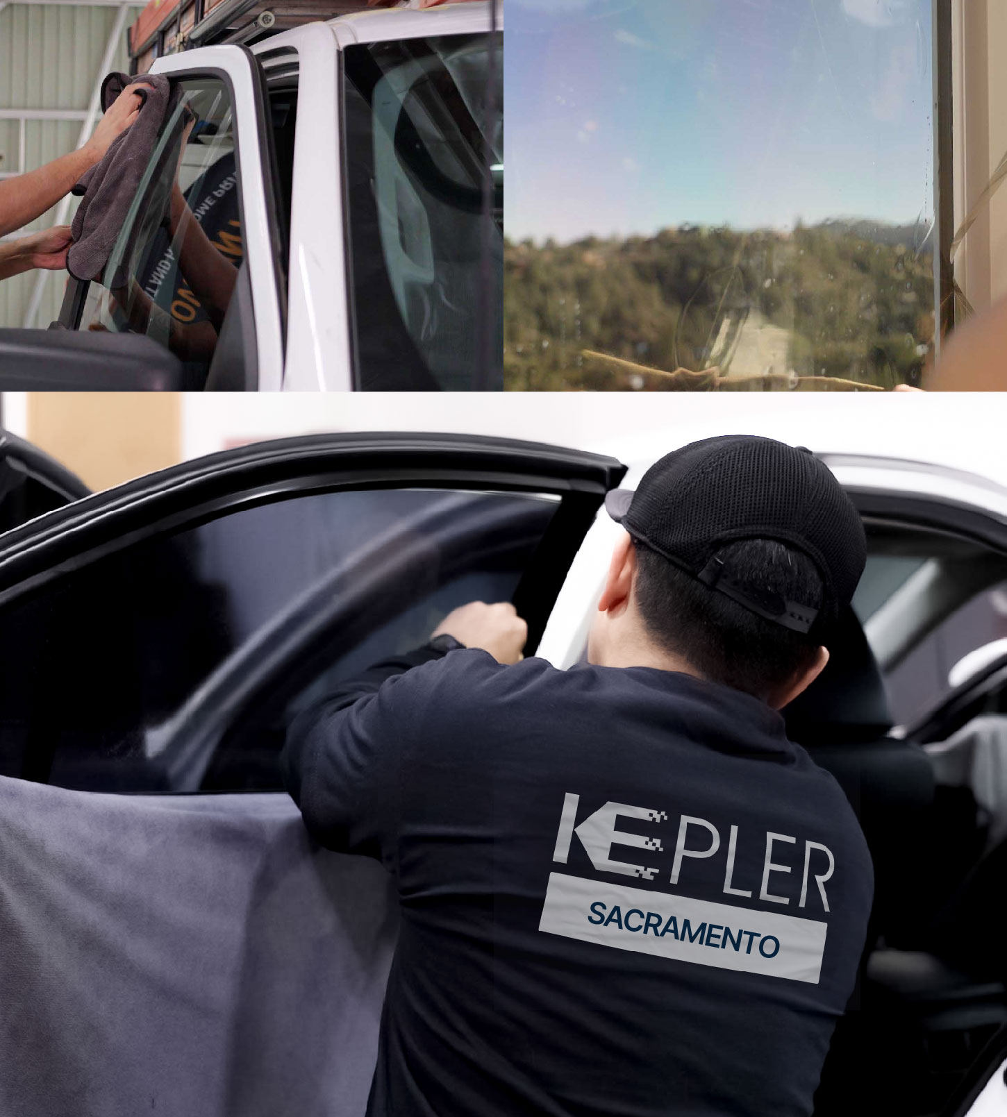 Automotive Window Tinting Expert Applying Film in Sacramento, California