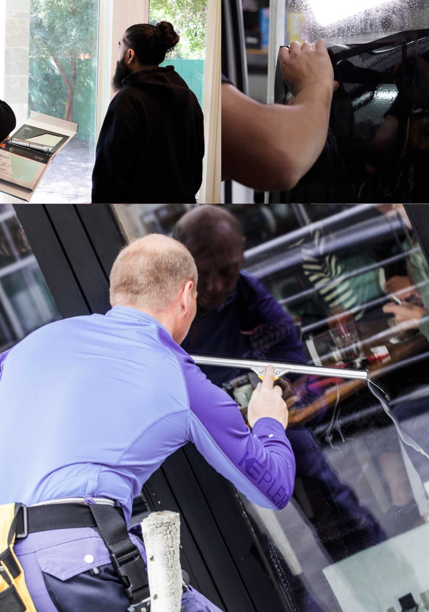 Kepler Professional Applying Anti-Graffiti Window Film to a Parsippany Shop Front