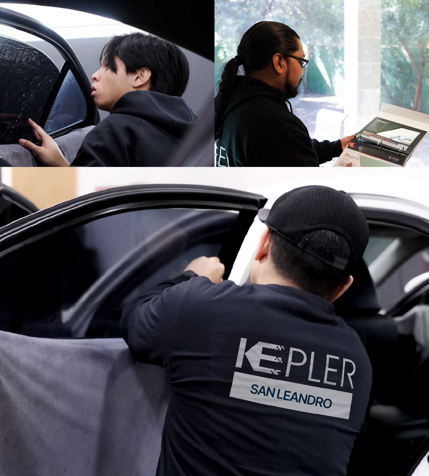 Automotive Window Tinting Expert Applying Film in San Leandro, California