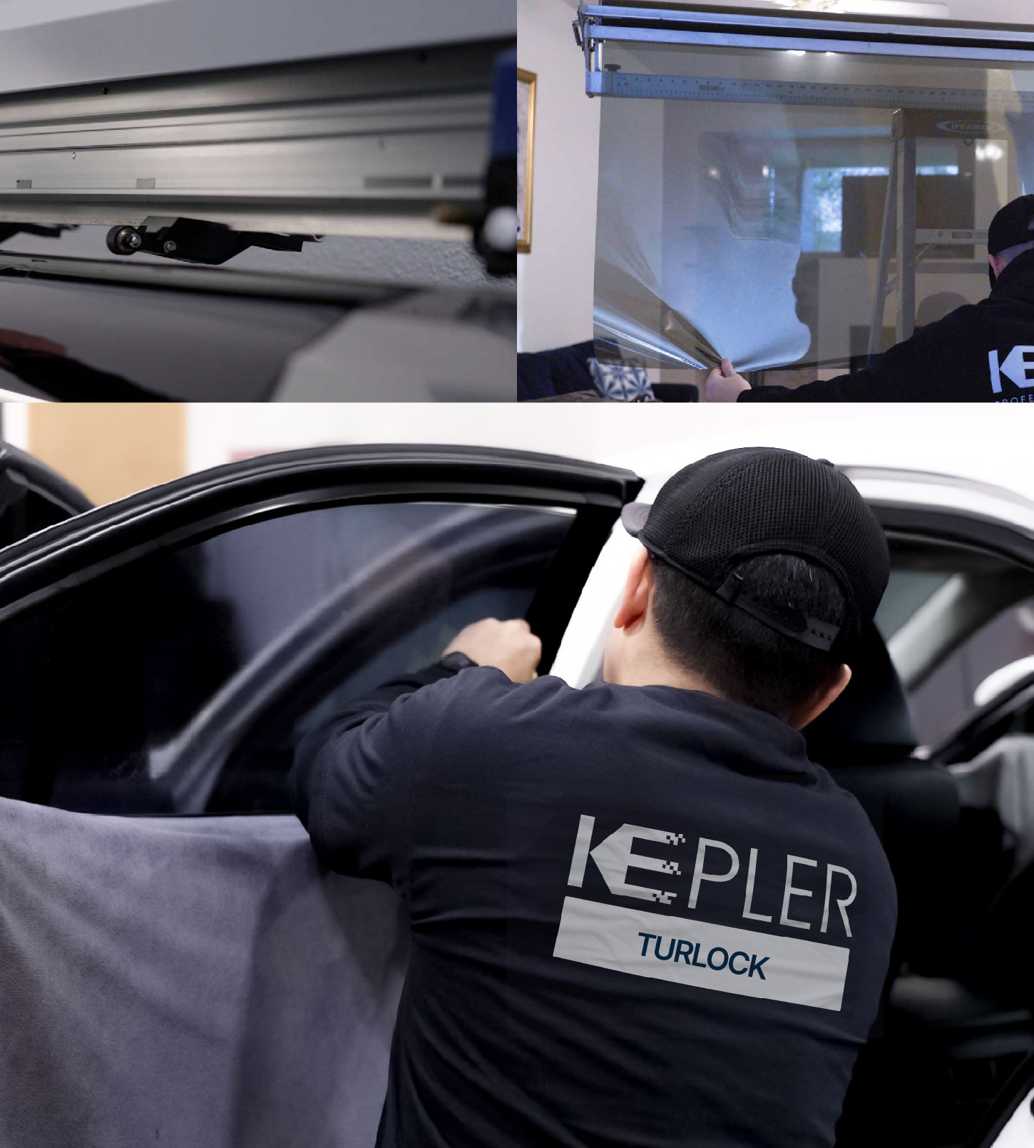 Automotive Window Tinting Expert Applying Film in Turlock, California