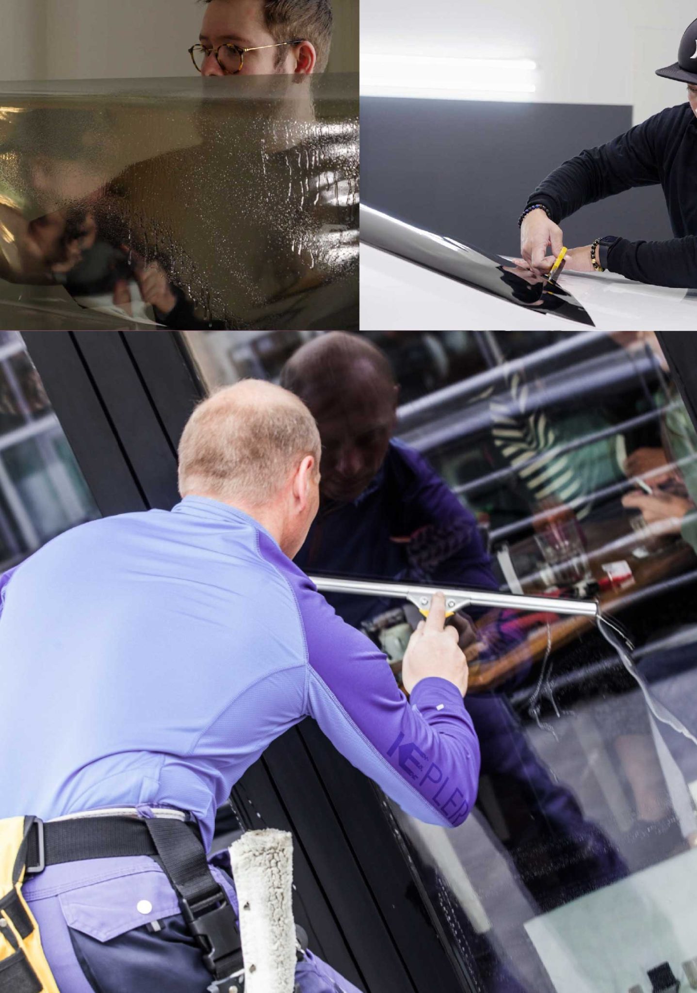 Kepler Skilled Applying Anti-Graffiti Window Film to a Blooming Grove Shop Front