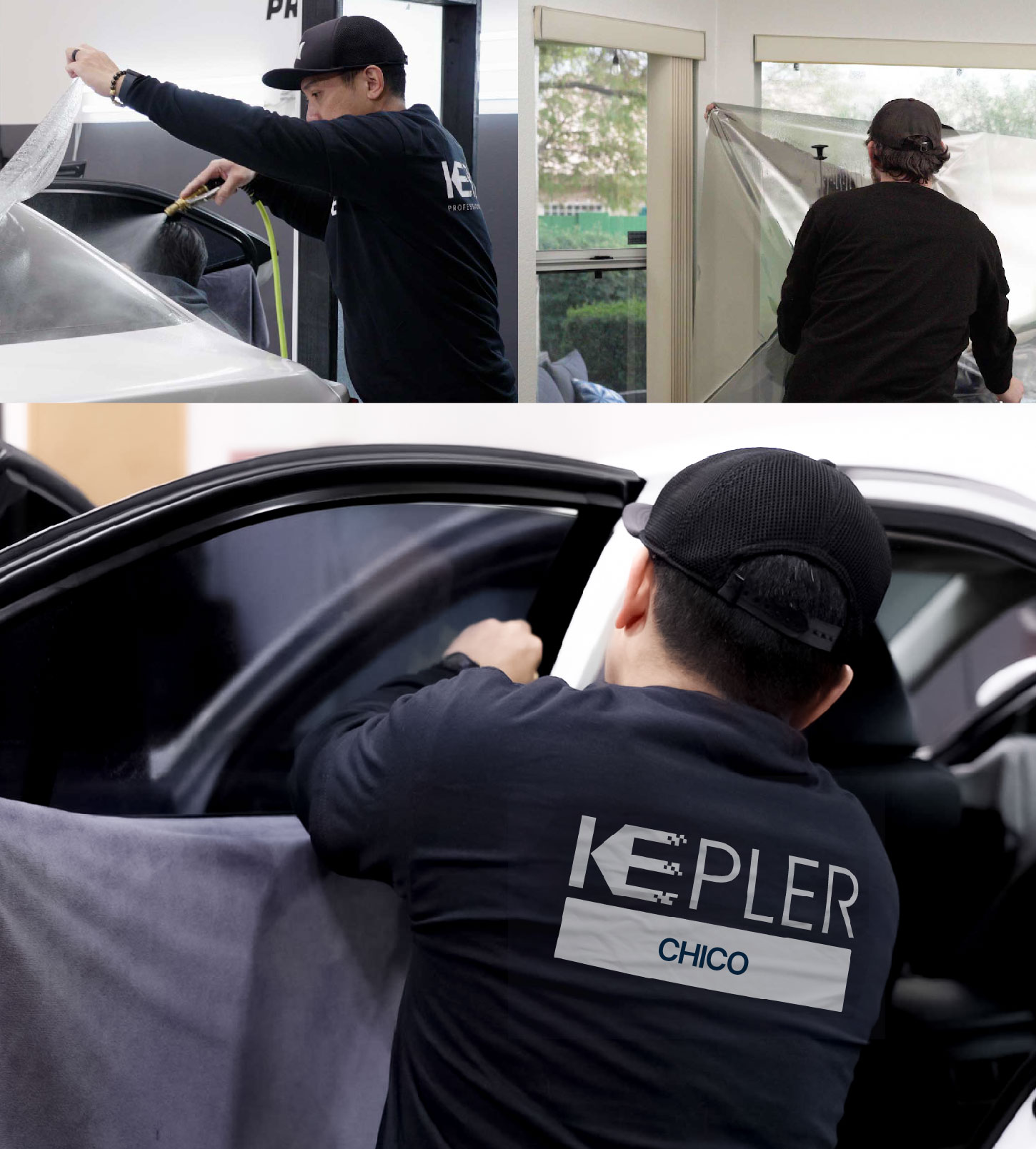 Automotive Window Tinting Expert Applying Film in Chico, California