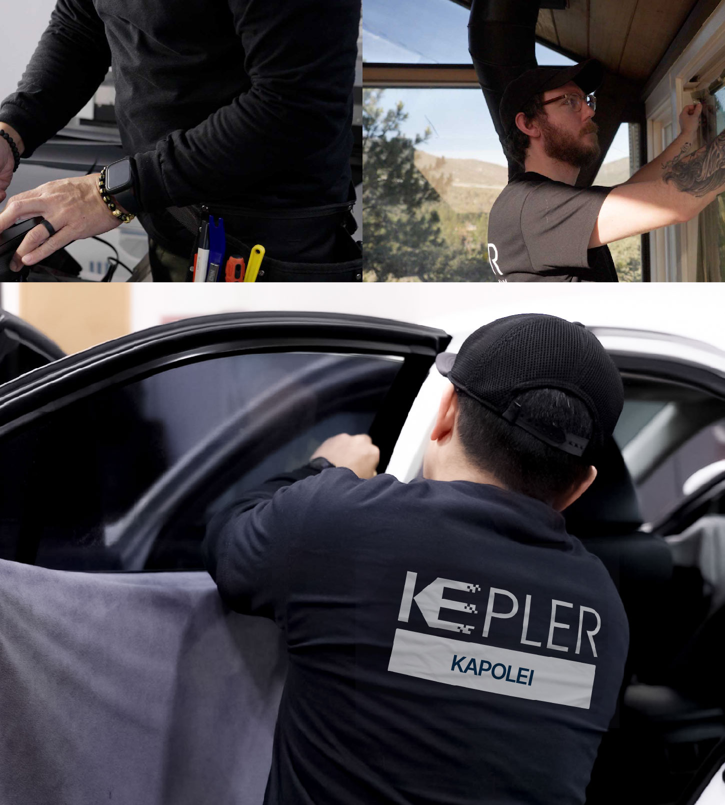 Automotive Window Tinting Expert Applying Film in Kapolei, Hawaii