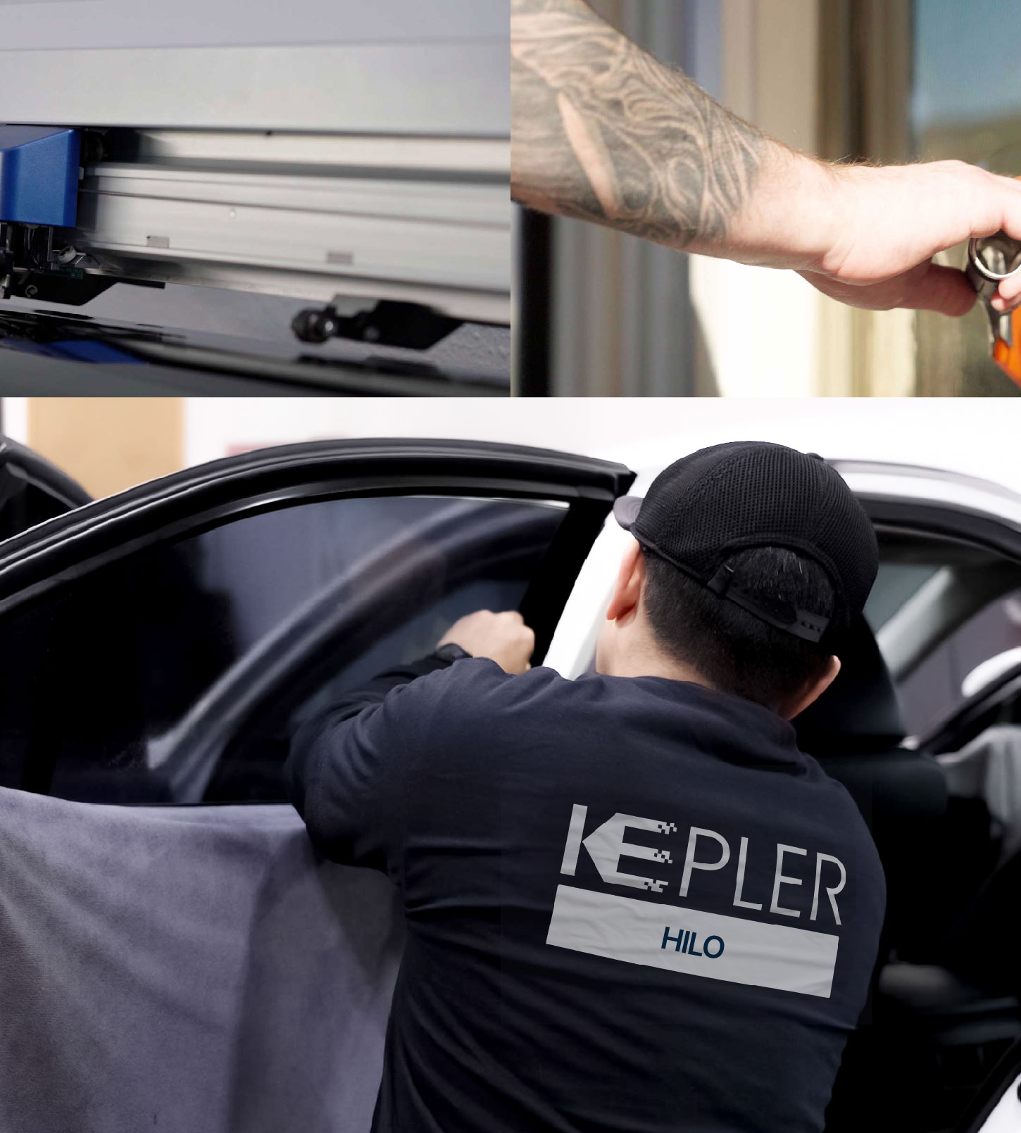 Automotive Window Tinting Expert Applying Film in Hilo, Hawaii