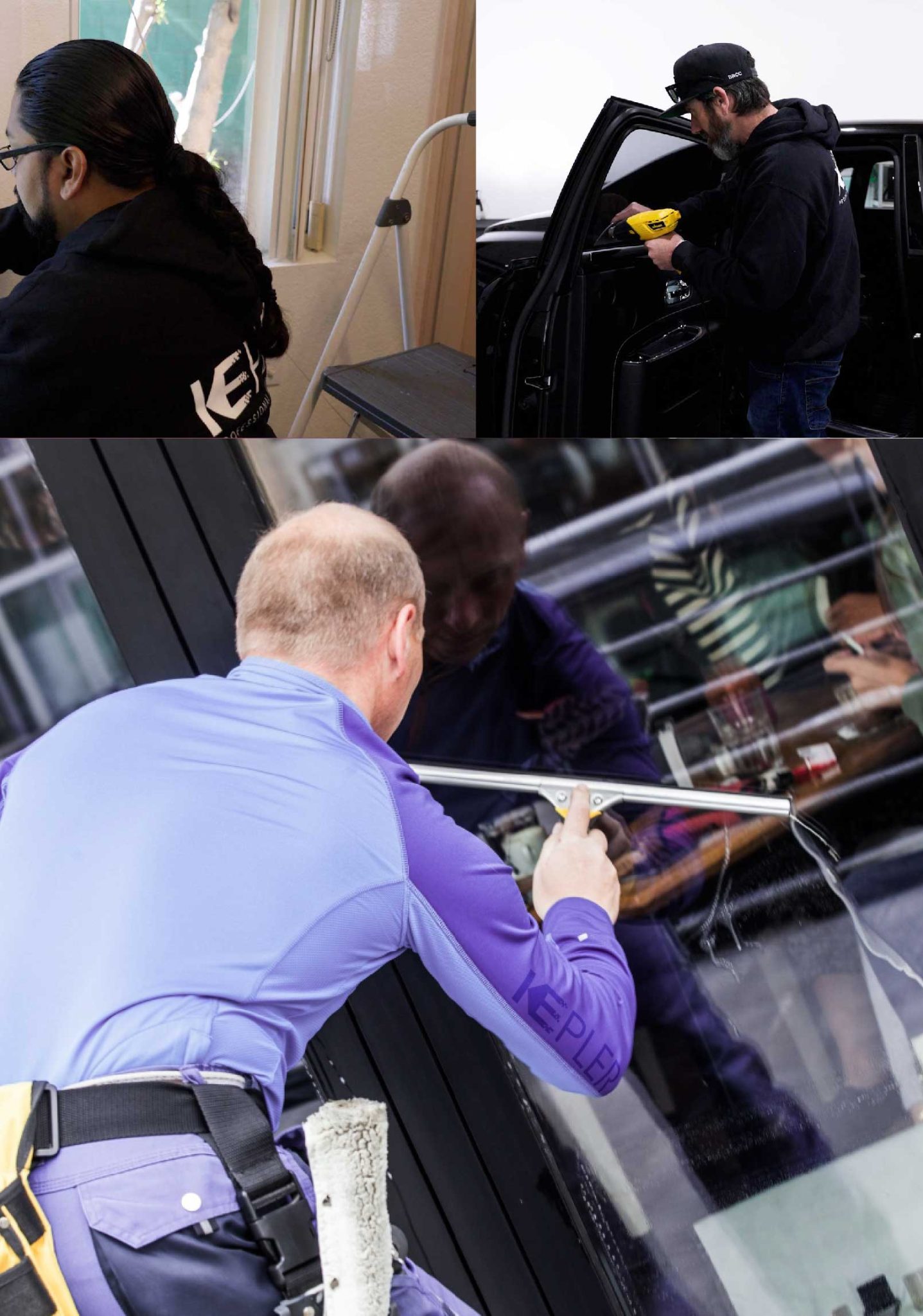 Kepler Skilled Applying Anti-Graffiti Window Film to a Freeport Shop Front