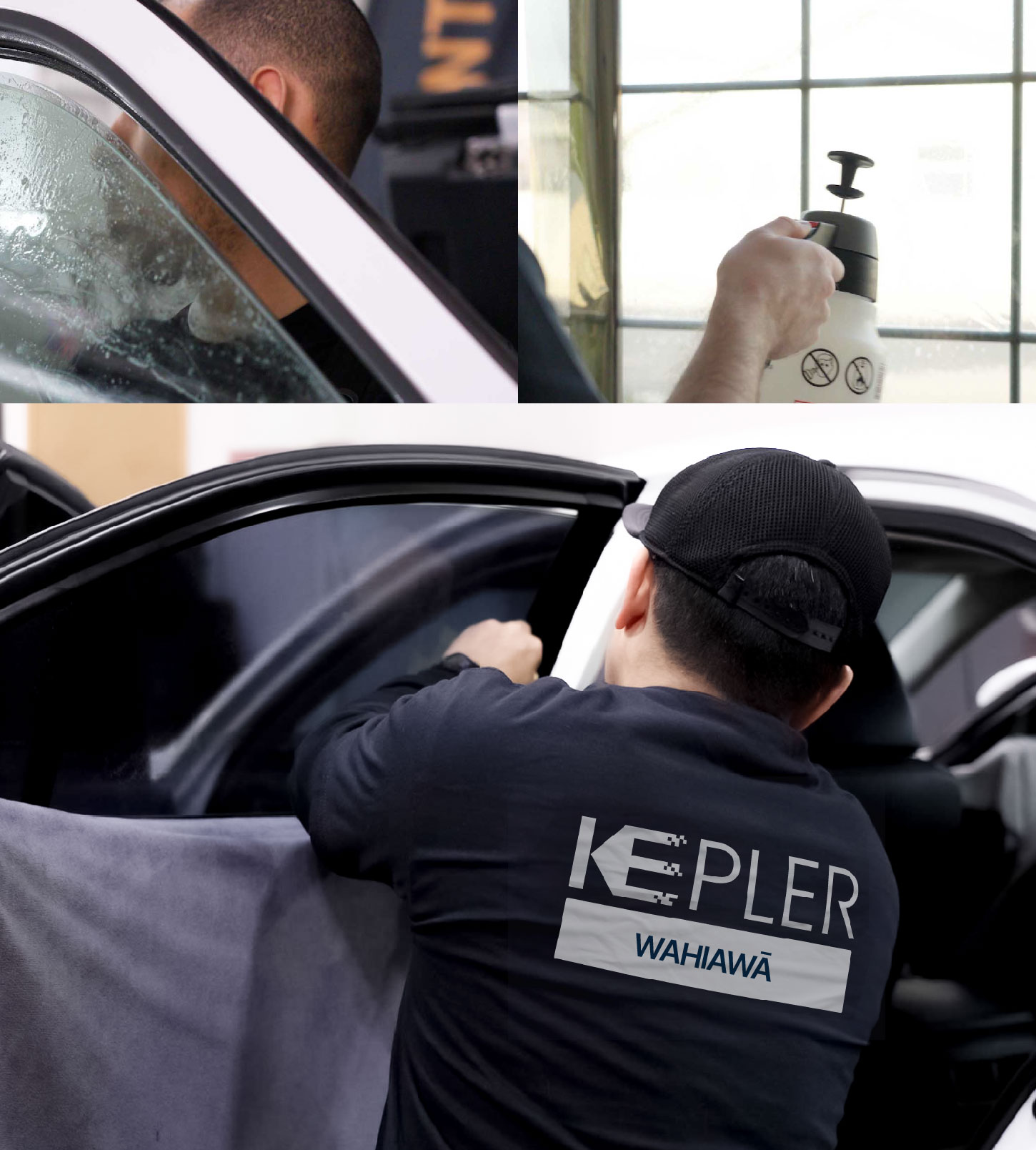 Automotive Window Tinting Expert Applying Film in Wahiawā, Hawaii