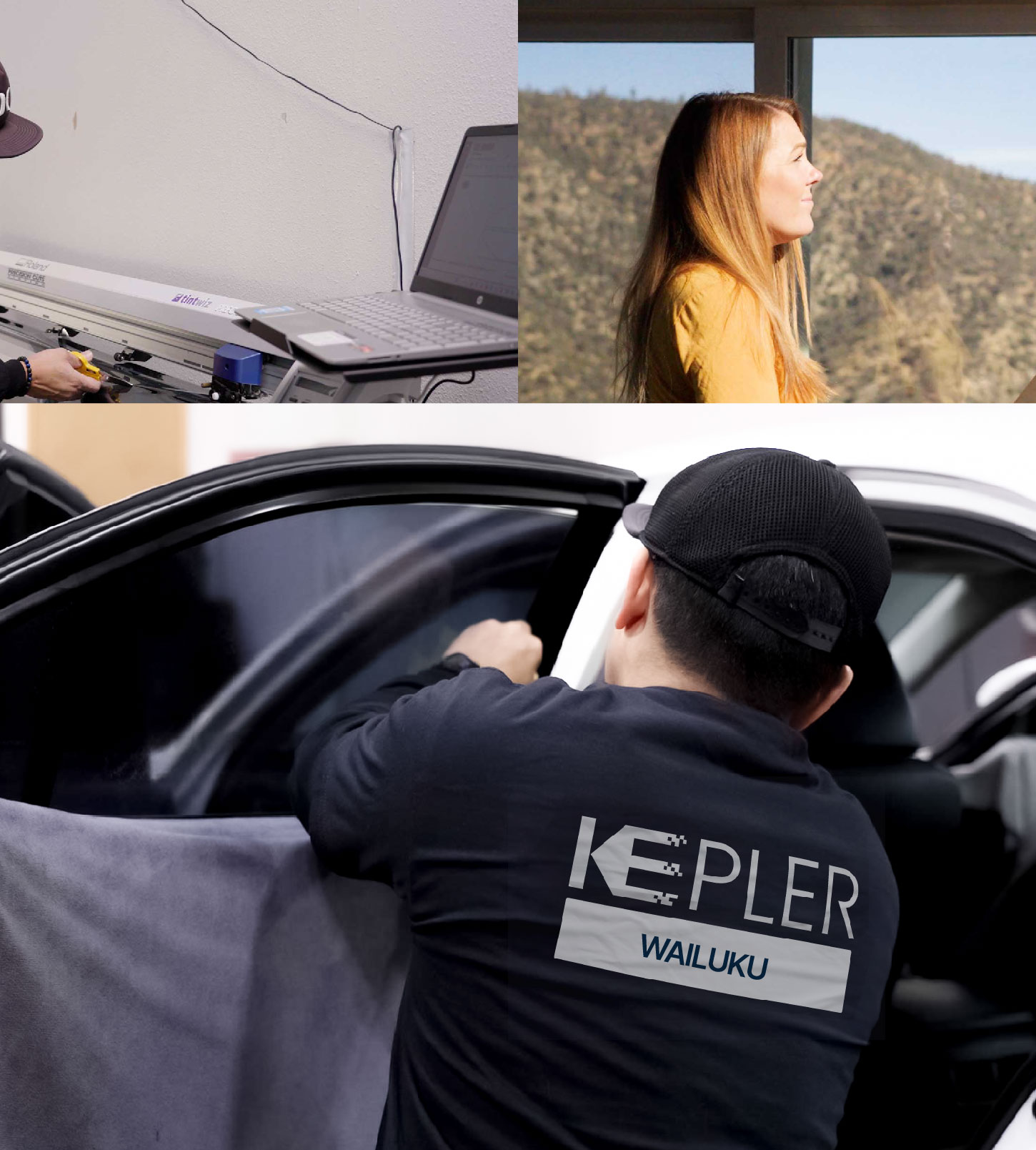 Automotive Window Tinting Expert Applying Film in Wailuku, Hawaii