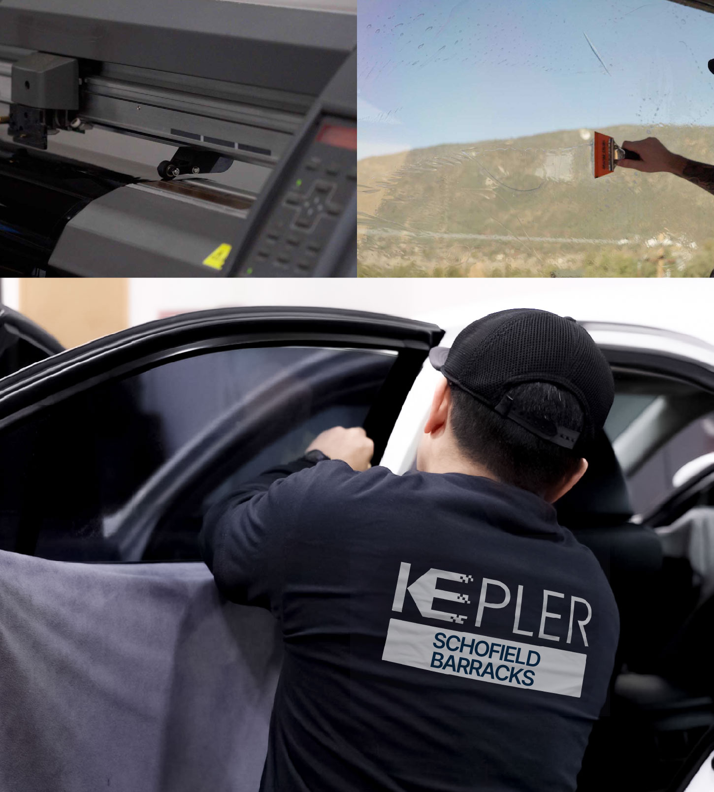 Automotive Window Tinting Expert Applying Film in Schofield Barracks, Hawaii