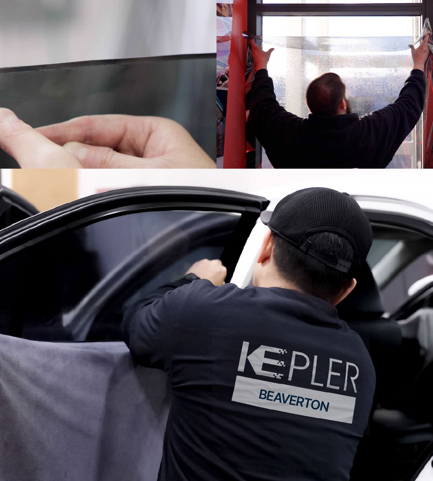 Automotive Window Tinting Expert Applying Film in Beaverton, Oregon