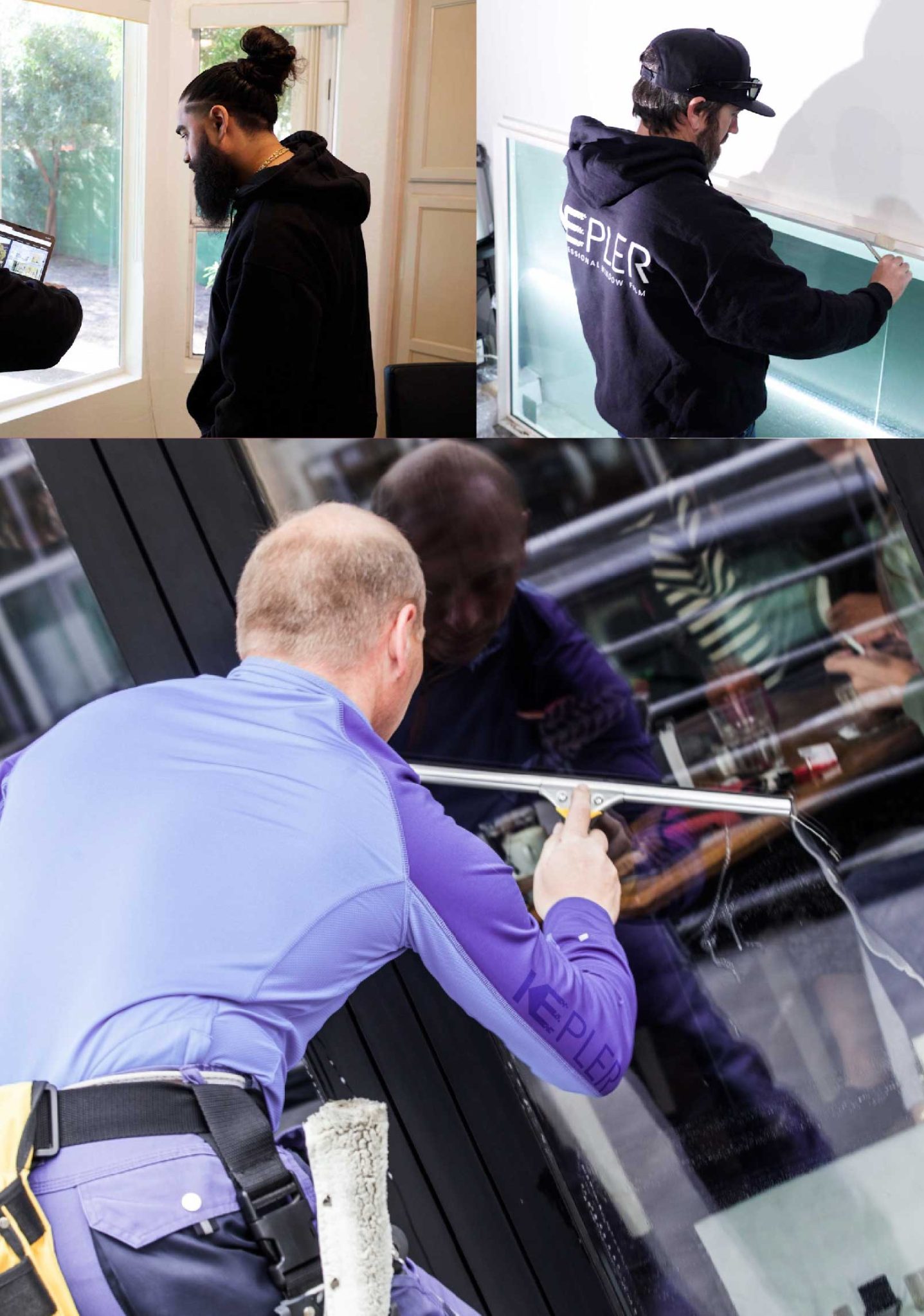 Kepler Skilled Applying Anti-Graffiti Window Film to a East Meadow Shop Front