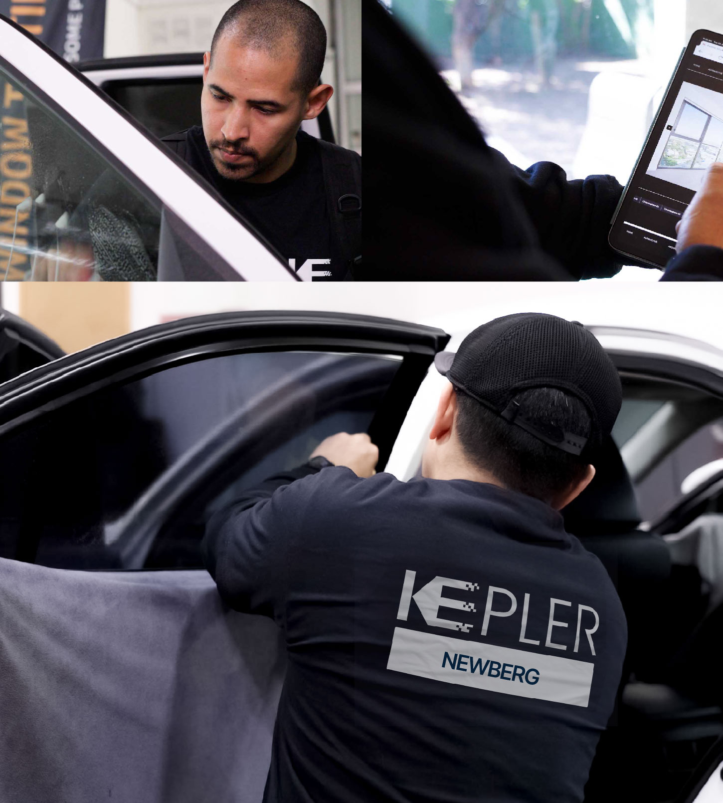 Automotive Window Tinting Expert Applying Film in Newberg, Oregon