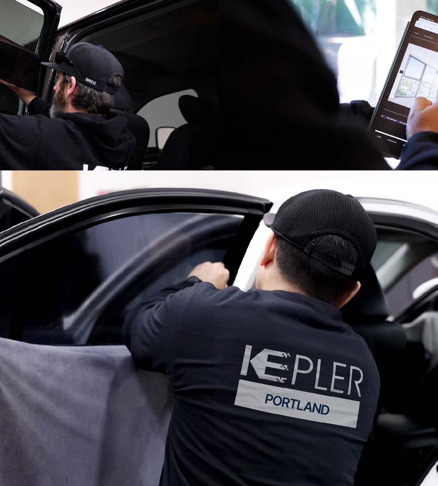 Automotive Window Tinting Expert Applying Film in Portland, Oregon
