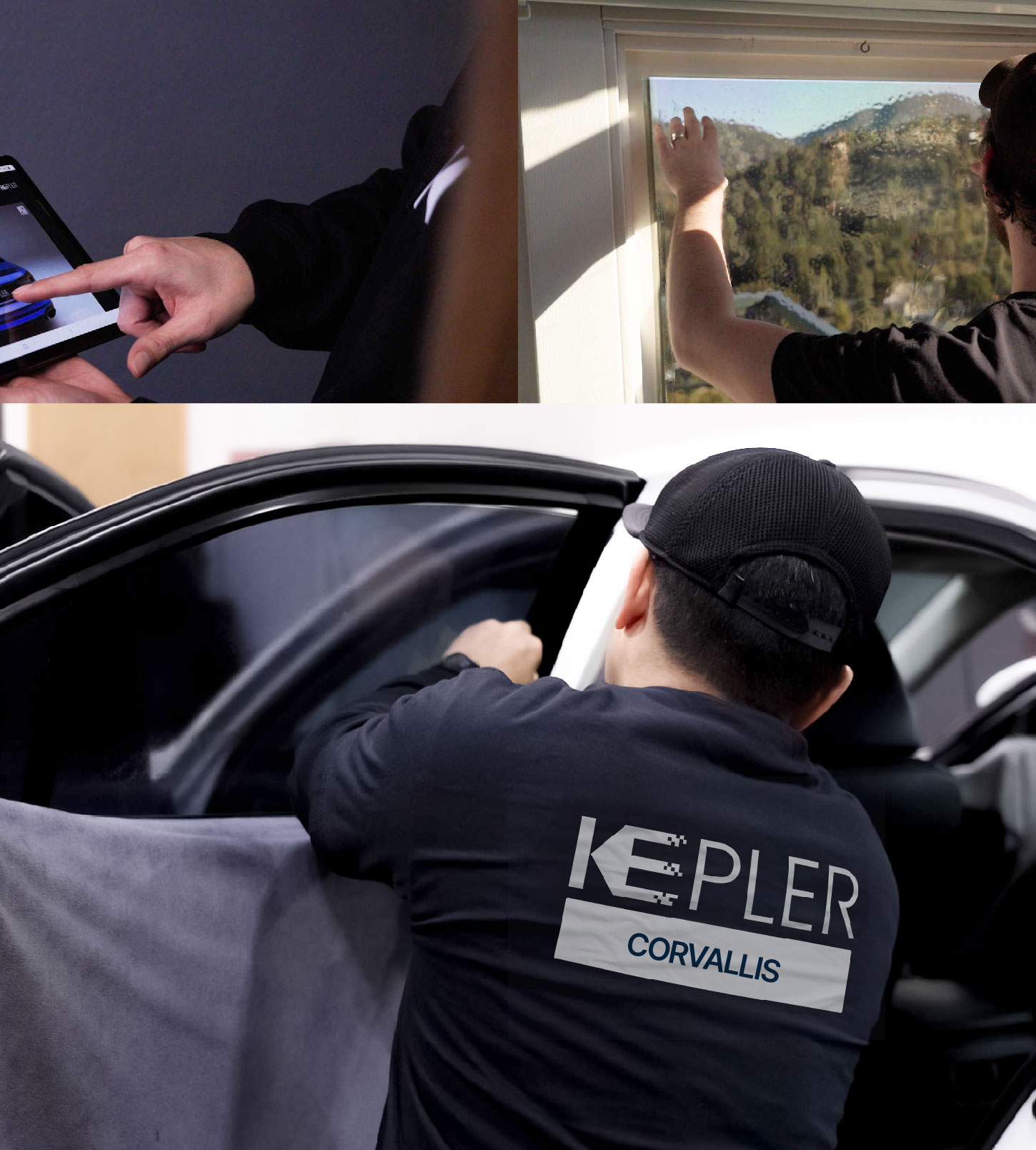 Automotive Window Tinting Expert Applying Film in Corvallis, Oregon
