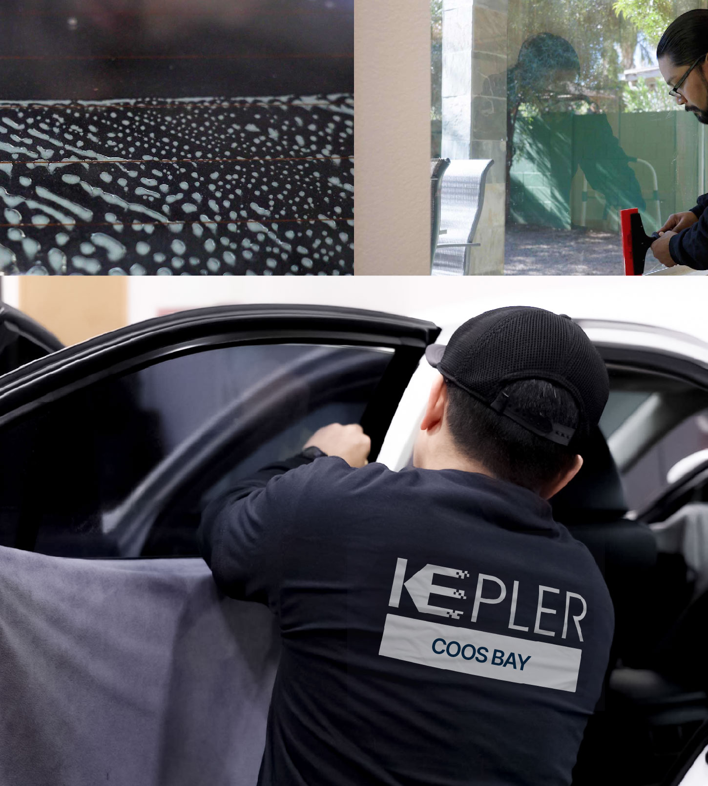 Automotive Window Tinting Expert Applying Film in Coos Bay, Oregon