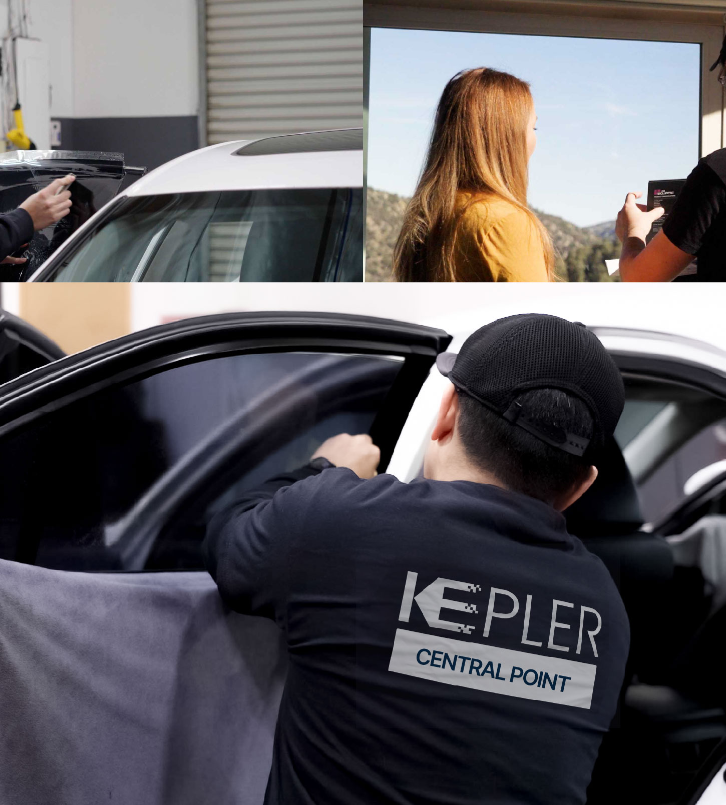 Automotive Window Tinting Expert Applying Film in Central Point, Oregon