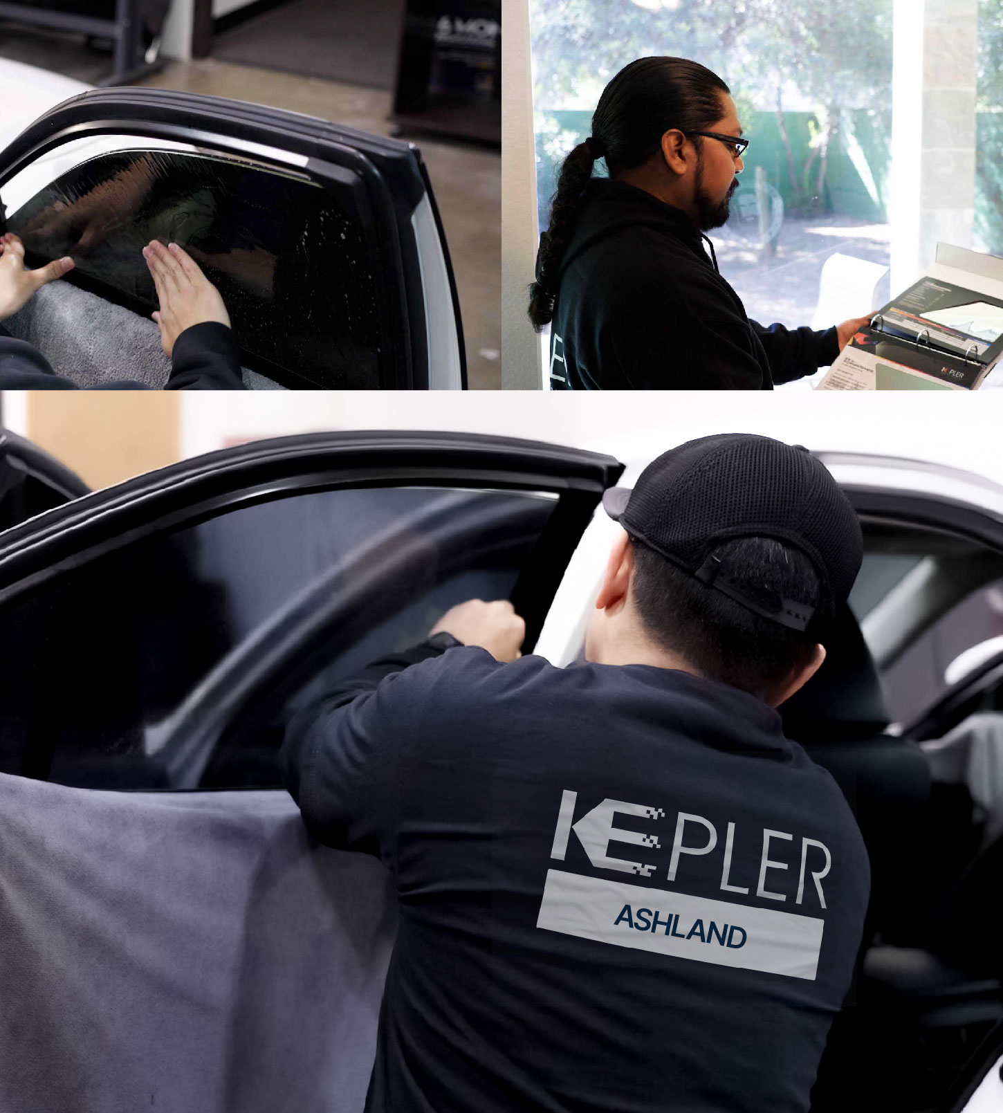 Automotive Window Tinting Expert Applying Film in Ashland, Oregon