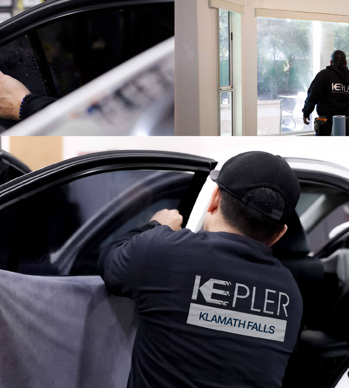 Automotive Window Tinting Expert Applying Film in Klamath Falls, Oregon