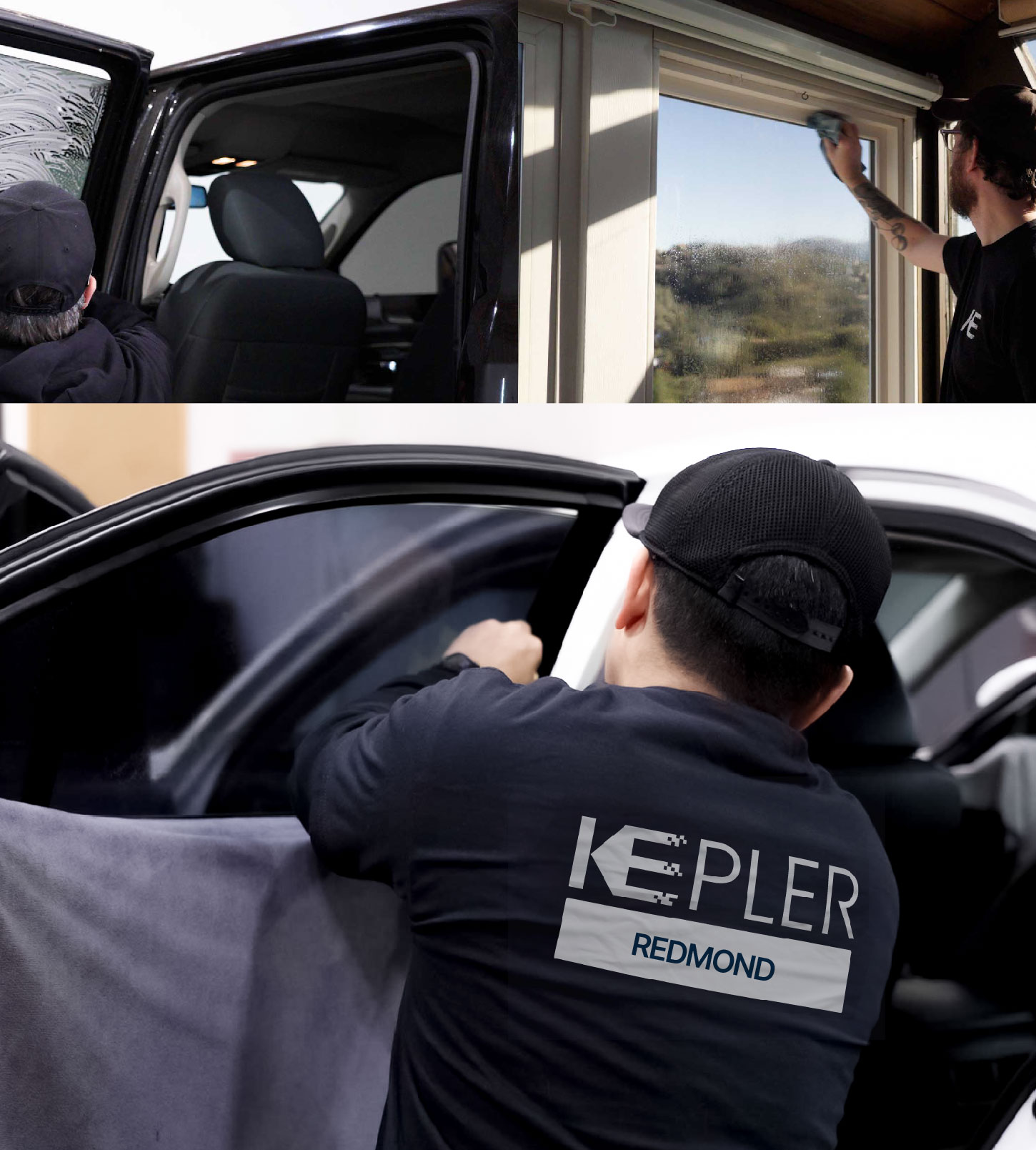 Automotive Window Tinting Expert Applying Film in Redmond, Oregon