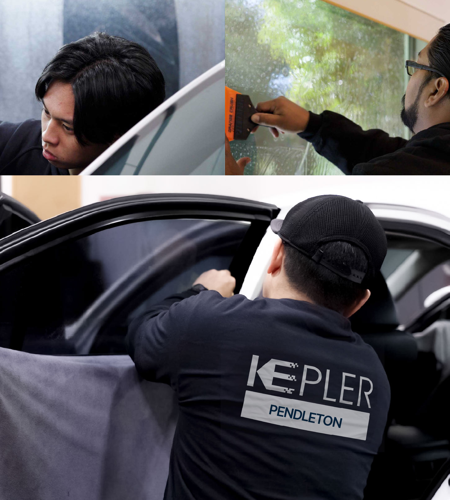 Automotive Window Tinting Expert Applying Film in Pendleton, Oregon