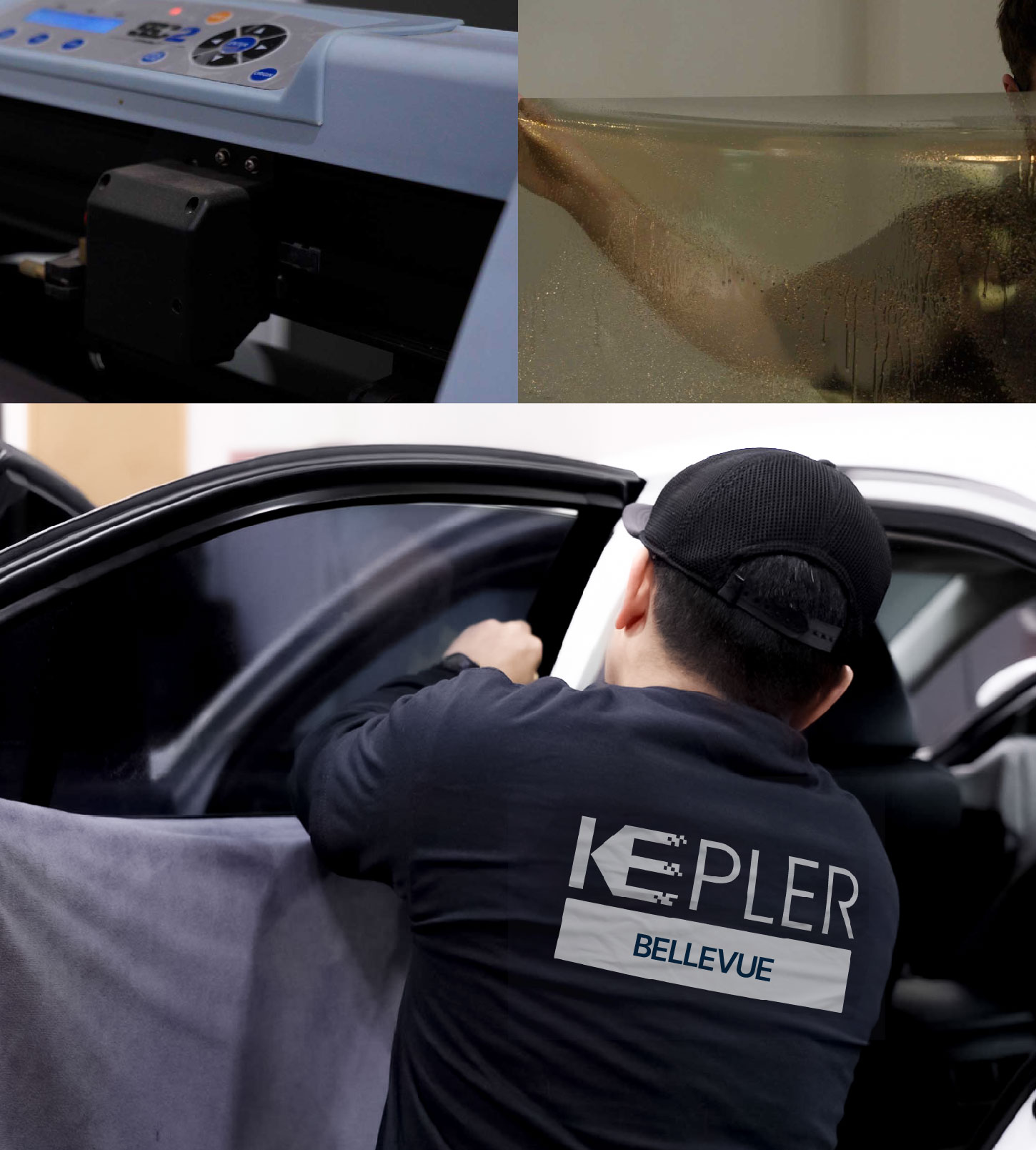 Automotive Window Tinting Expert Applying Film in Bellevue, Washington