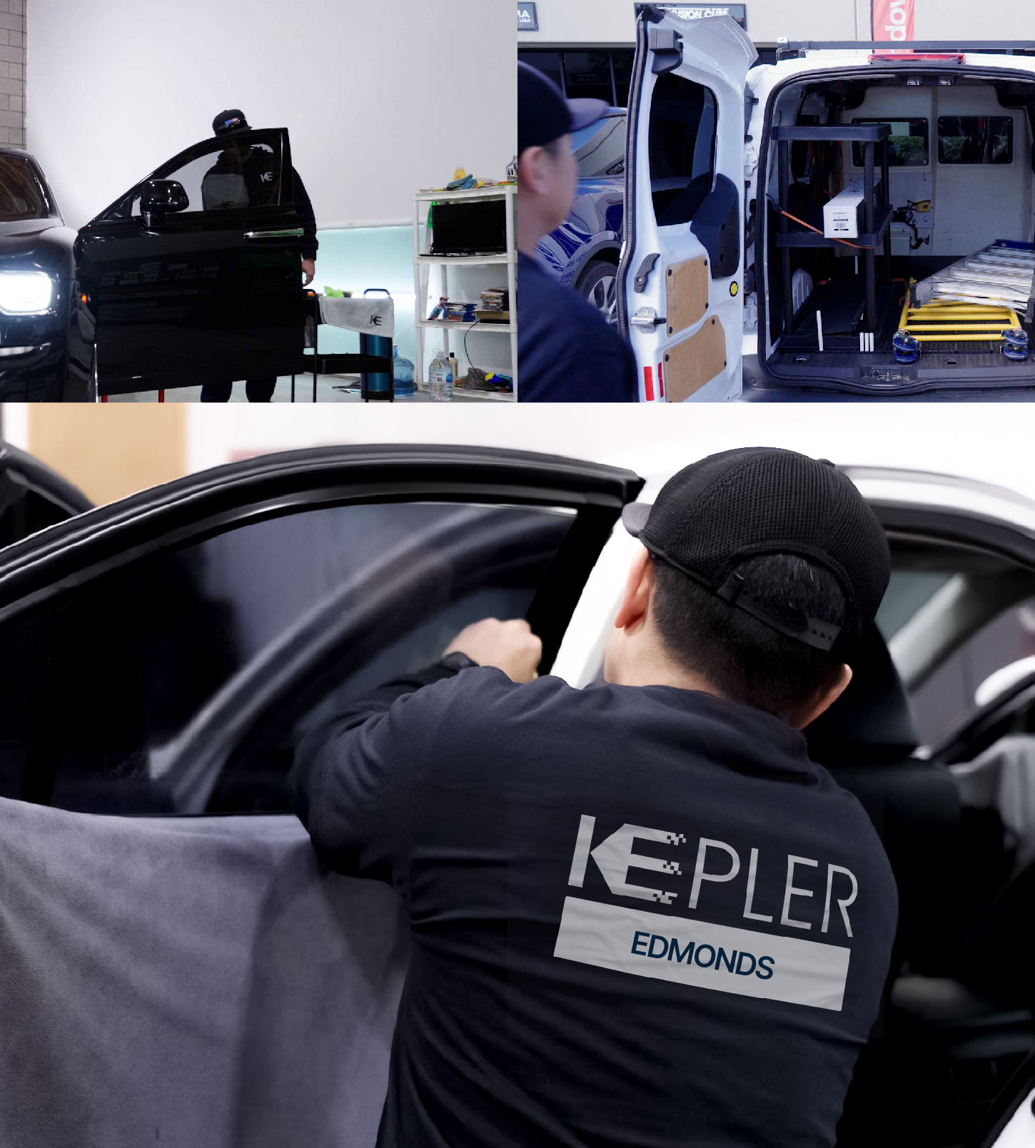 Automotive Window Tinting Expert Applying Film in Edmonds, Washington