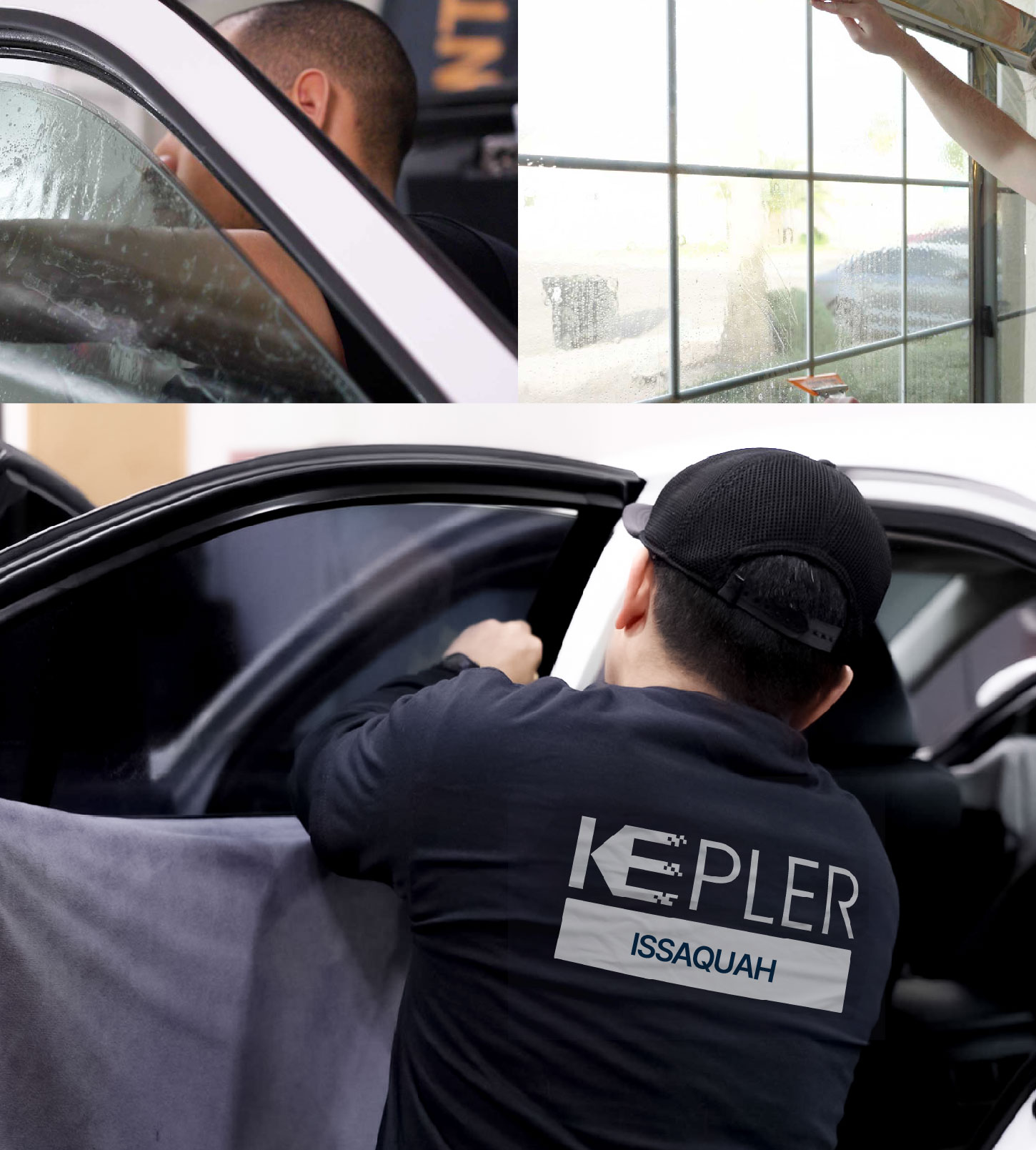 Automotive Window Tinting Expert Applying Film in Issaquah, Washington