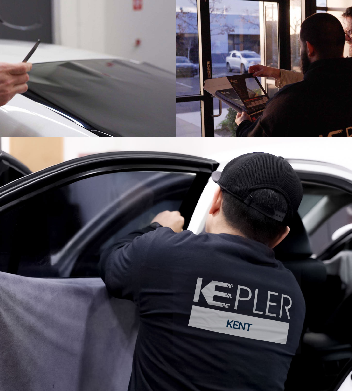 Automotive Window Tinting Expert Applying Film in Kent, Washington