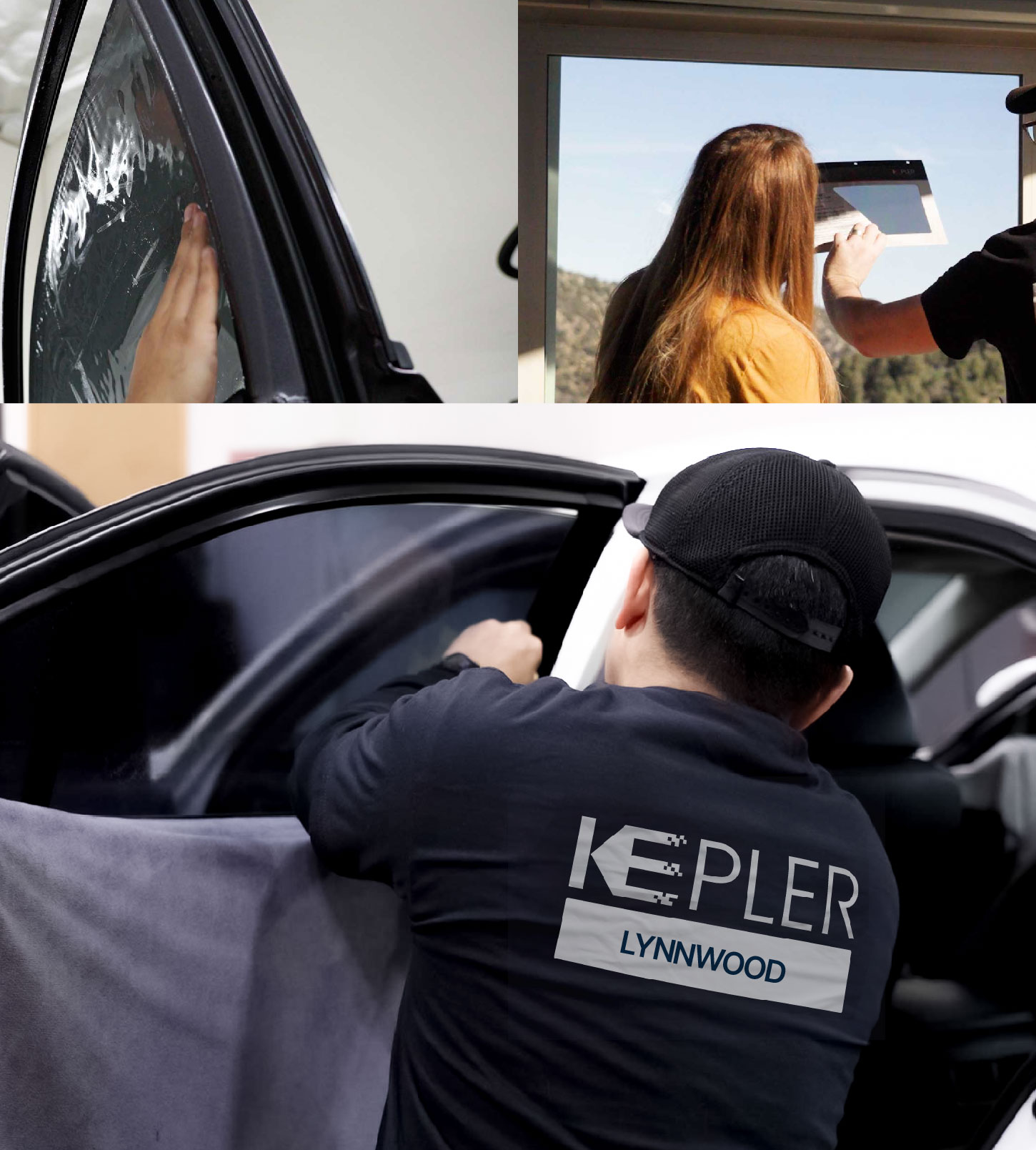 Automotive Window Tinting Expert Applying Film in Lynnwood, Washington