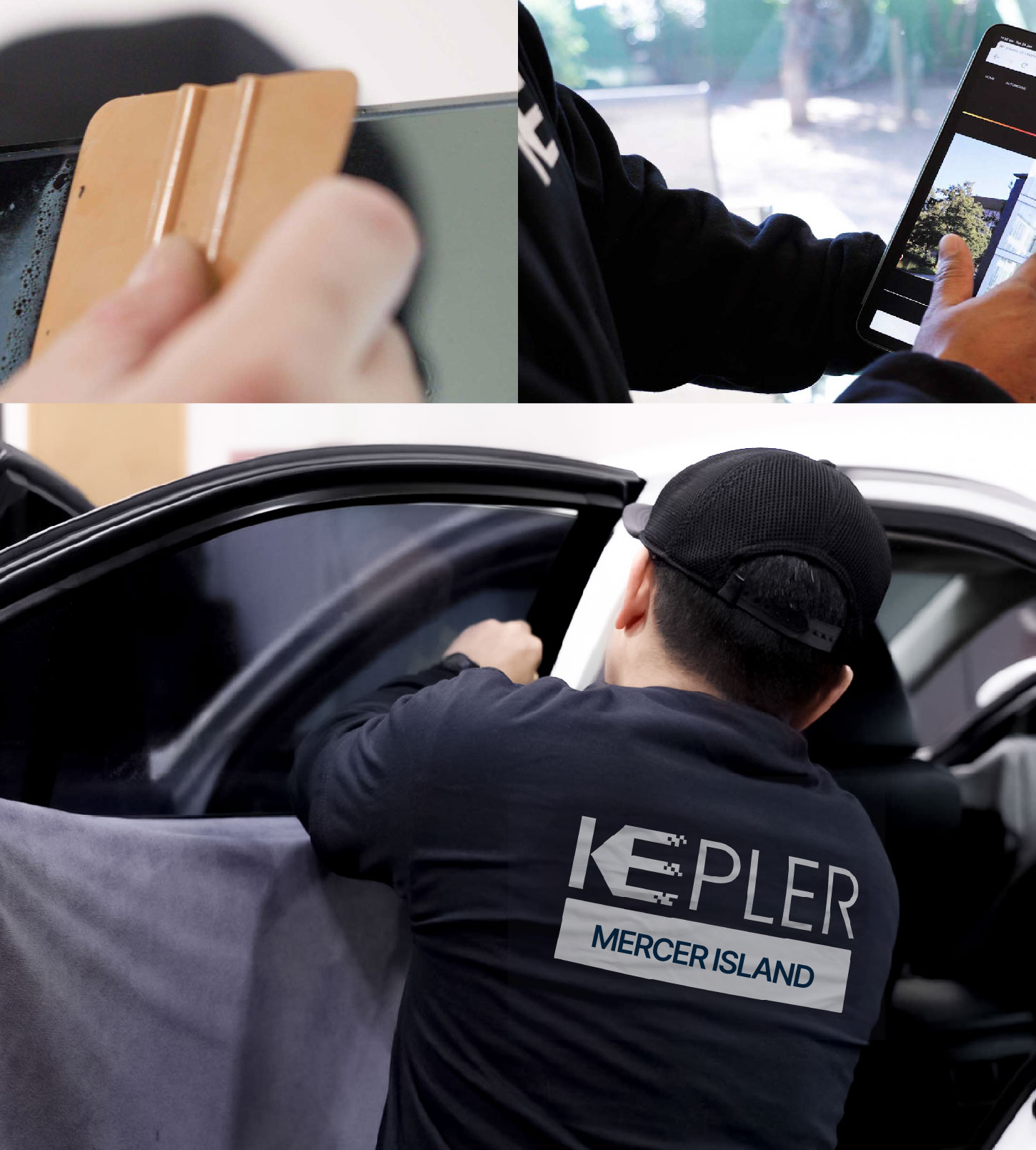 Automotive Window Tinting Expert Applying Film in Mercer Island, Washington