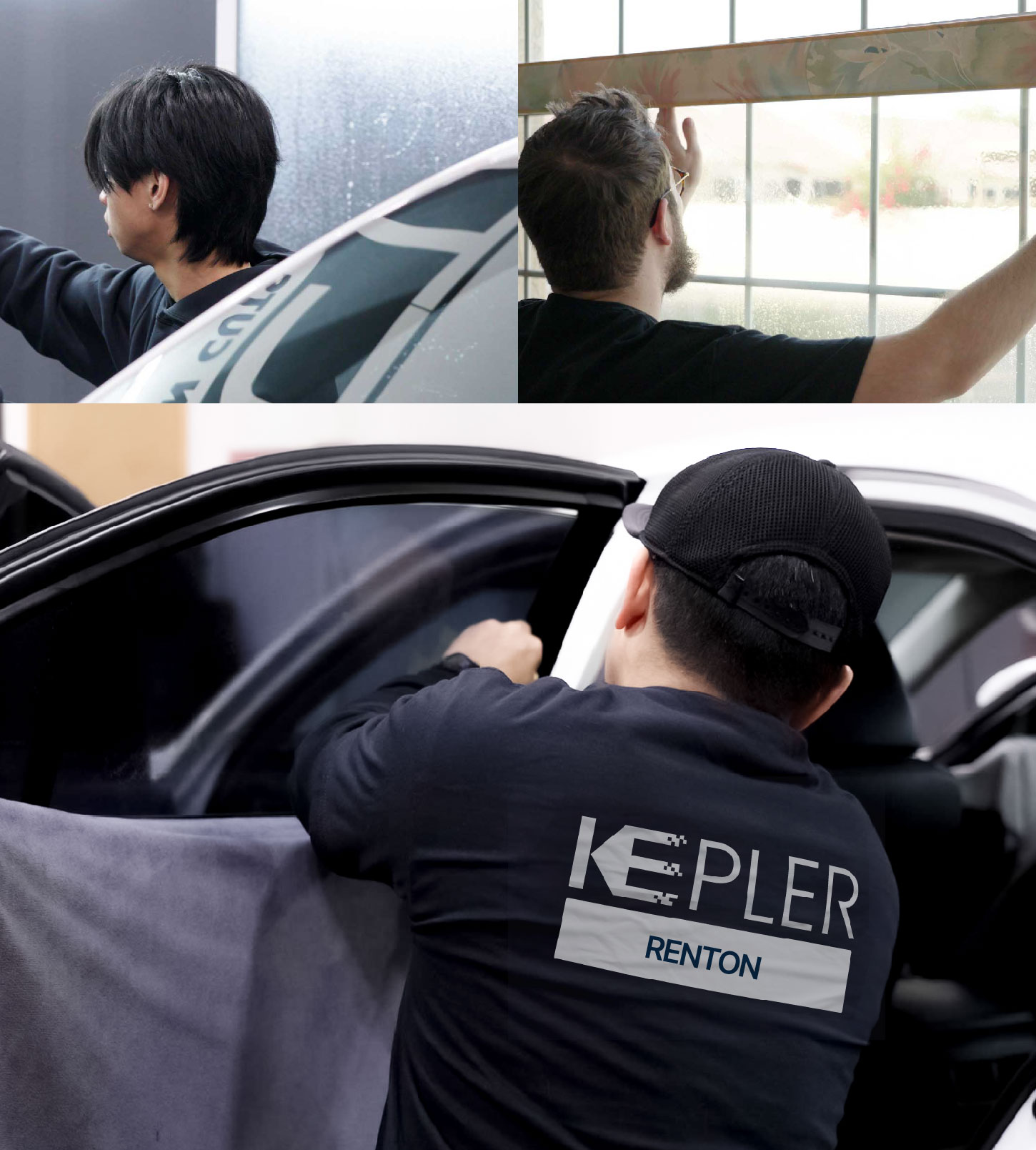 Automotive Window Tinting Expert Applying Film in Renton, Washington