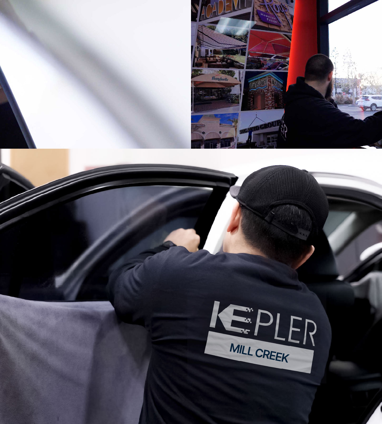 Automotive Window Tinting Expert Applying Film in Mill Creek, Washington