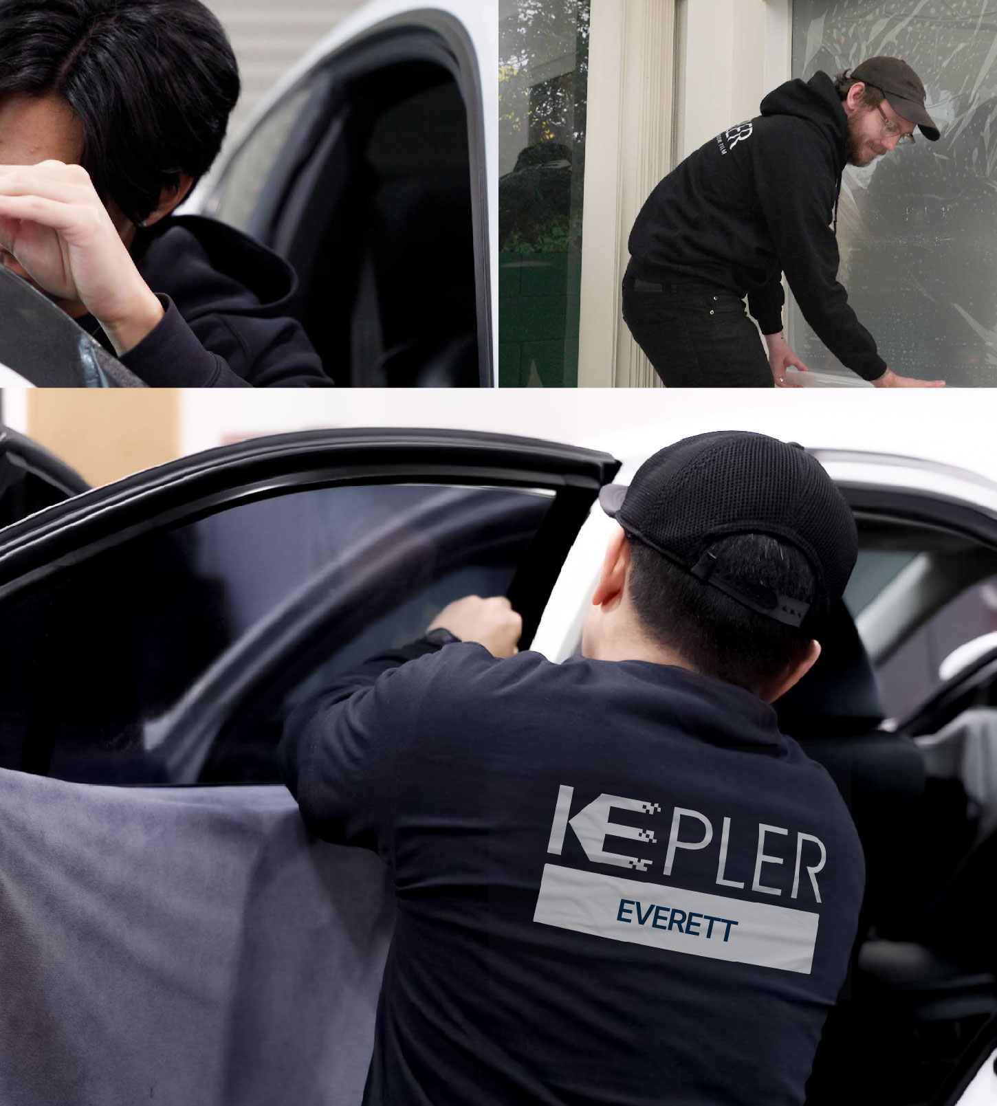 Automotive Window Tinting Expert Applying Film in Everett, Washington