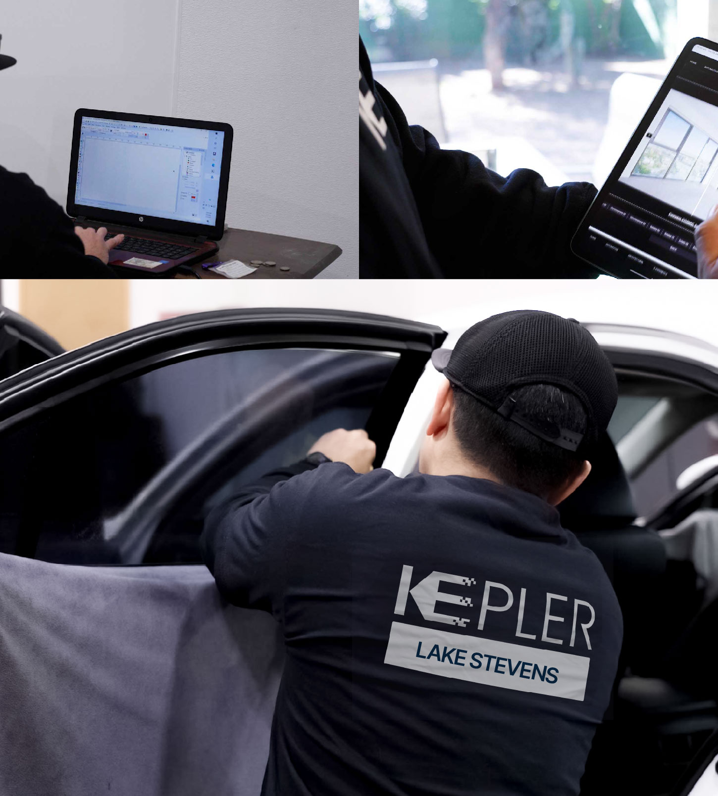 Automotive Window Tinting Expert Applying Film in Lake Stevens, Washington