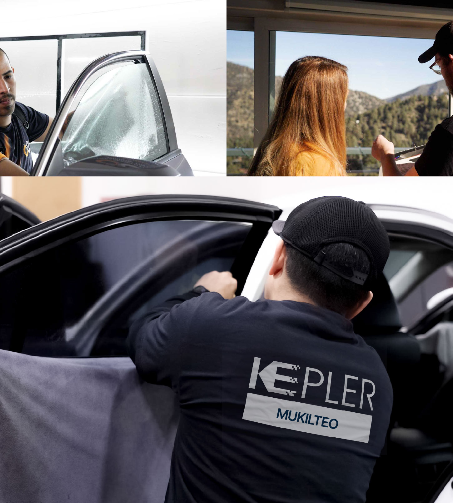 Automotive Window Tinting Expert Applying Film in Mukilteo, Washington