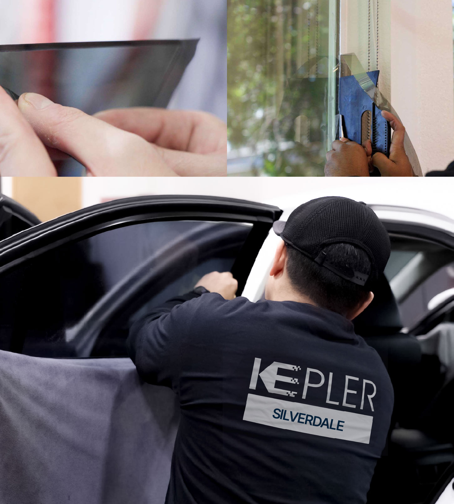 Automotive Window Tinting Expert Applying Film in Silverdale, Washington