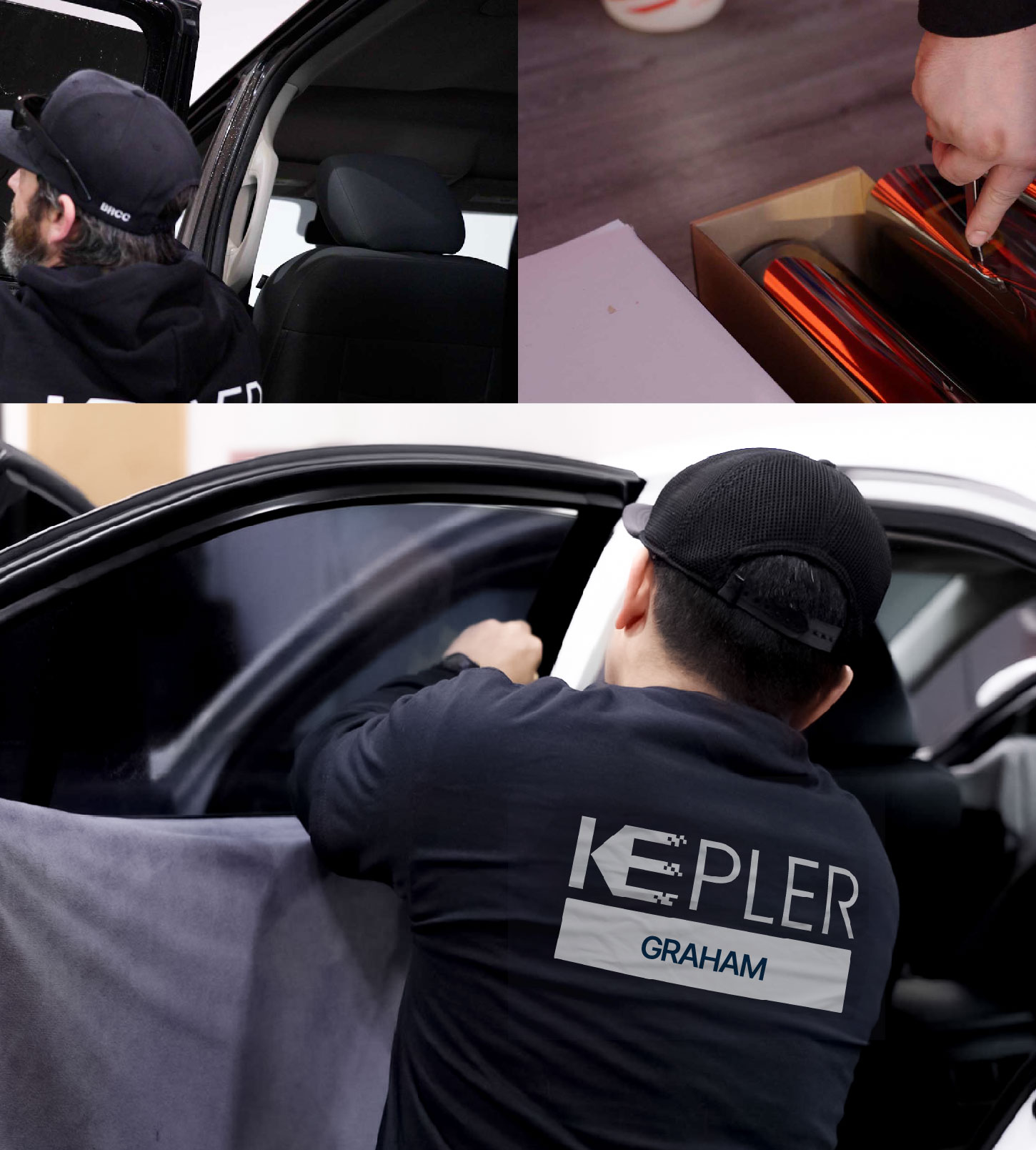Automotive Window Tinting Expert Applying Film in Graham, Washington
